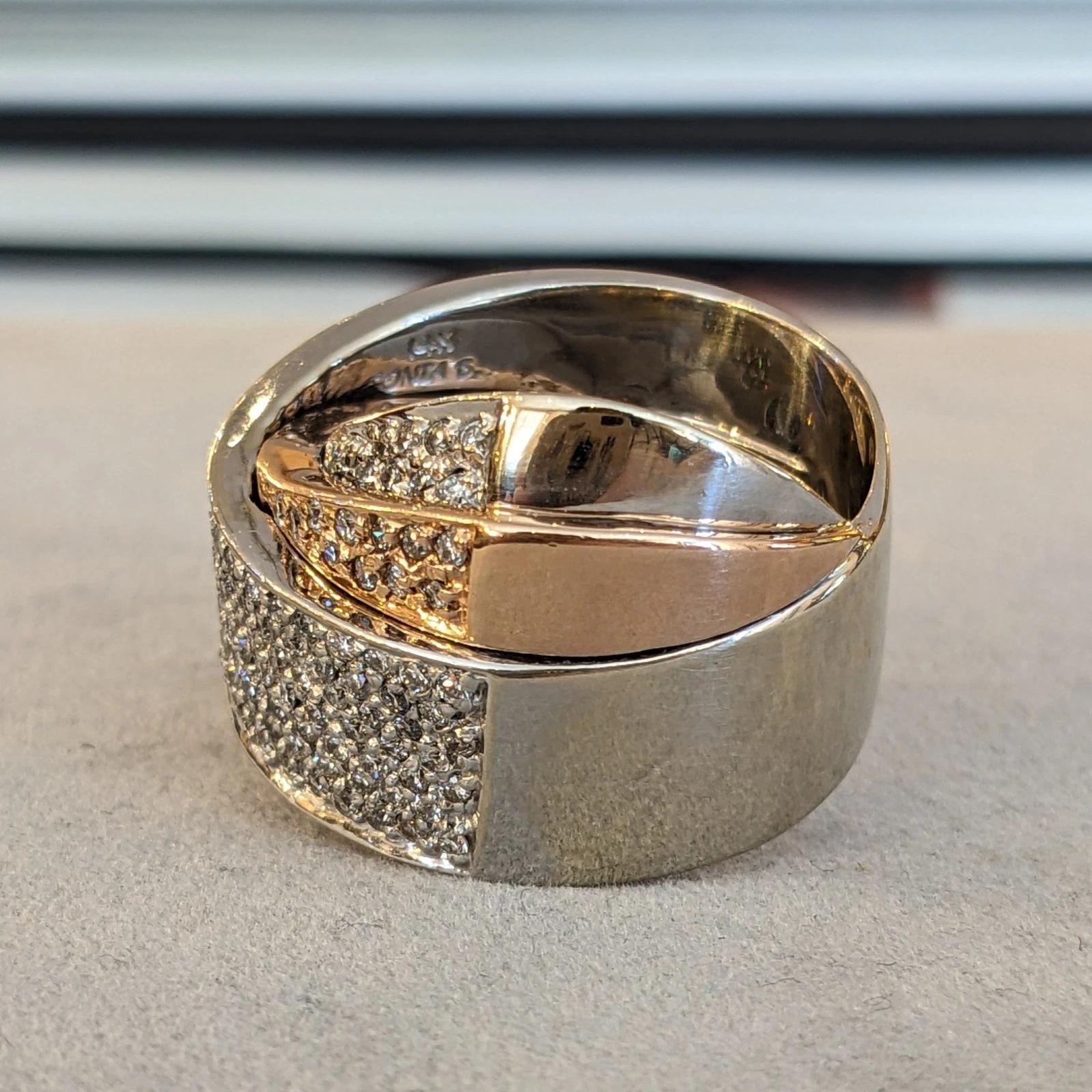 Donna Sonia B Criss-Cross Diamond Wide Band Ring in 14k White & Rose Gold in vendita