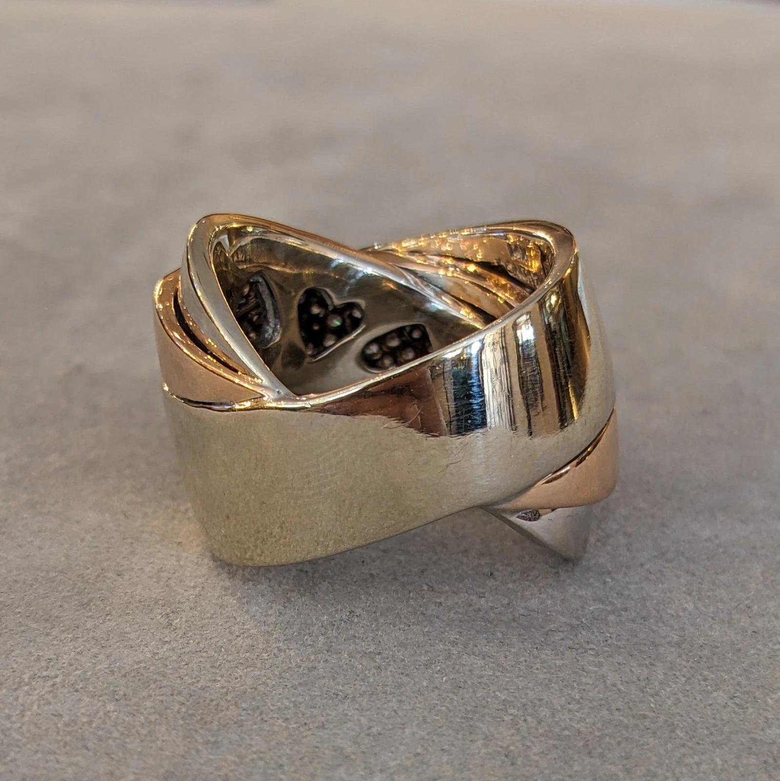 Sonia B Criss-Cross Diamond Wide Band Ring in 14k White & Rose Gold in vendita 1