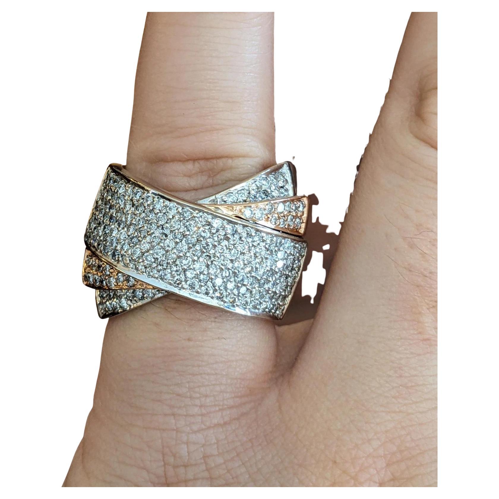 Sonia B Criss-Cross Diamond Wide Band Ring in 14k White & Rose Gold