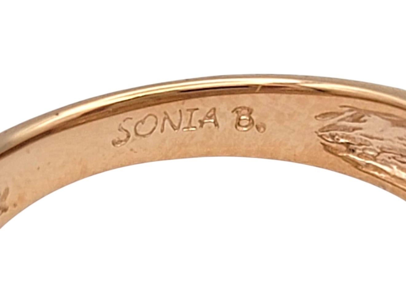 Sonia B. Dangling Pear Cut Garnet Scroll Motif Band Ring in 14 Karat Rose Gold For Sale 2