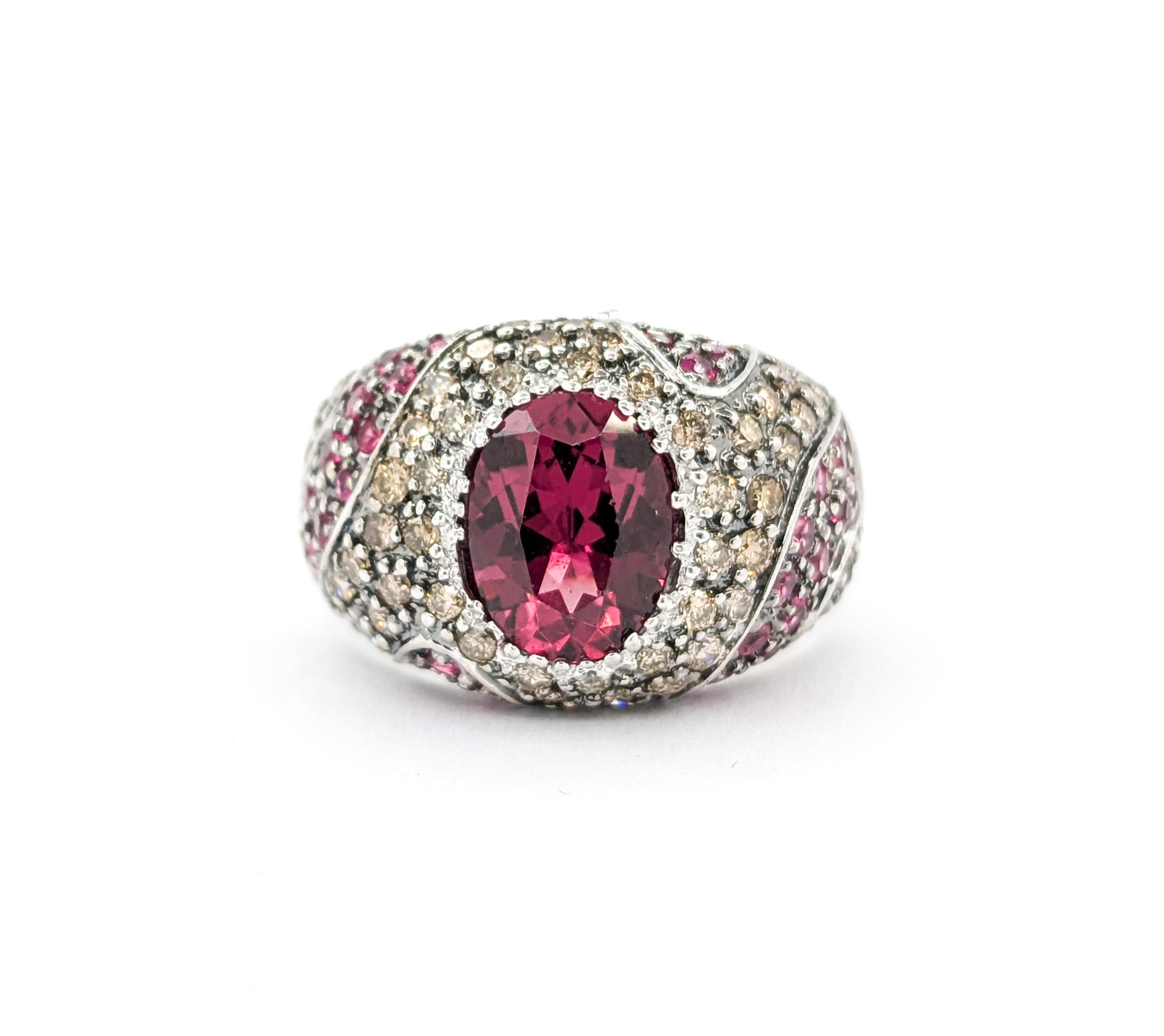 Sonia B. Design 2,00ctw Rosa Turmalin, roter Spinell & Champagner Diamantring im Angebot 6