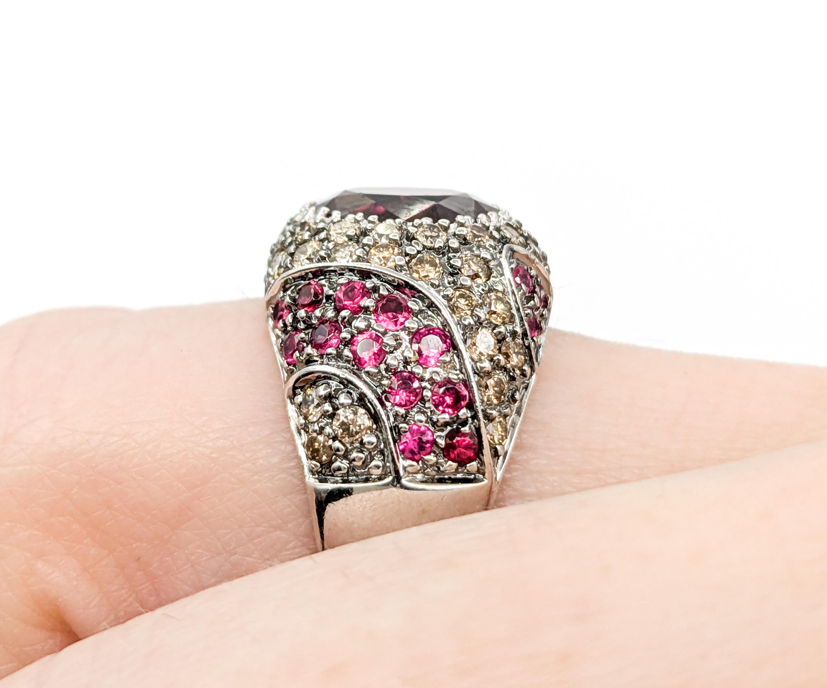 Sonia B. Design 2,00ctw Rosa Turmalin, roter Spinell & Champagner Diamantring (Rundschliff) im Angebot