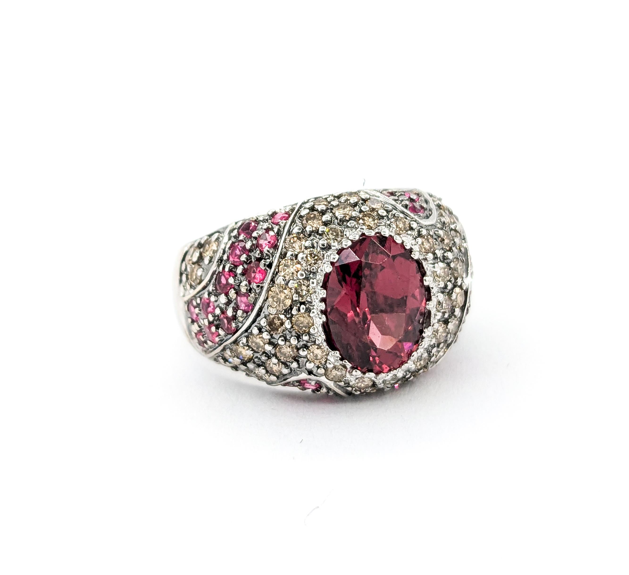 Sonia B. Design 2,00ctw Rosa Turmalin, roter Spinell & Champagner Diamantring im Angebot 2