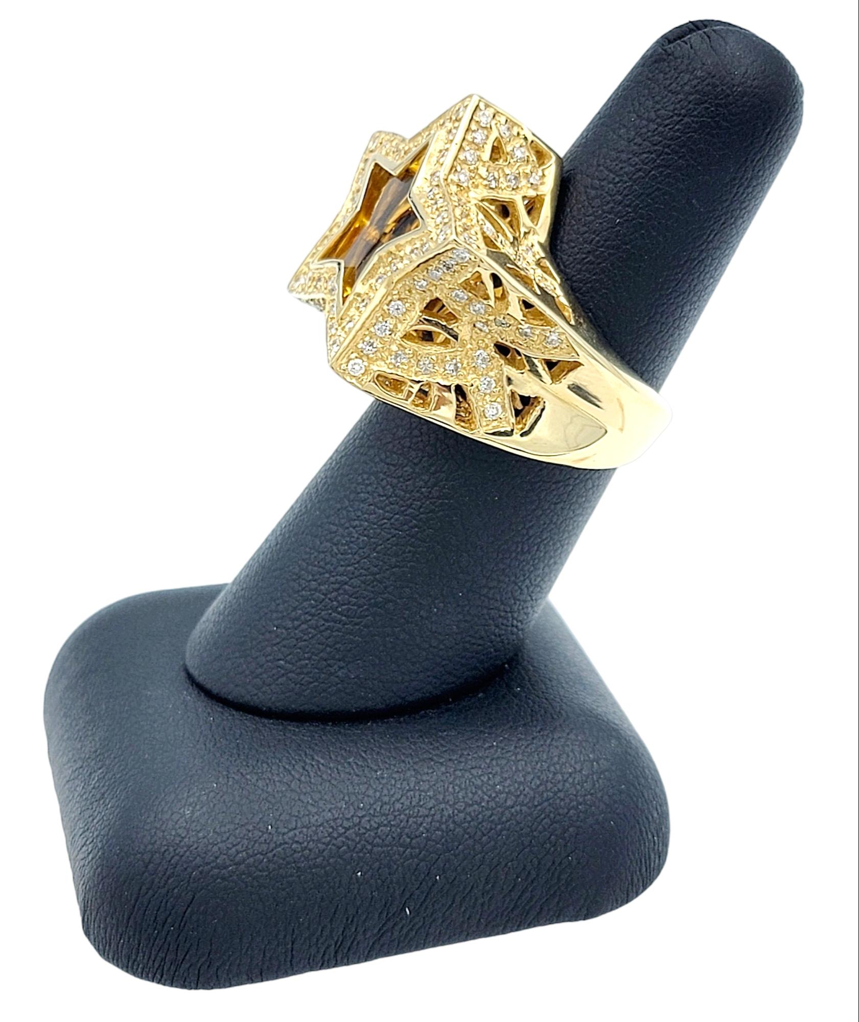 Sonia B. Designs 8.00 Carat Citrine and Diamond Chunky Gold Star Cocktail Ring  For Sale 3