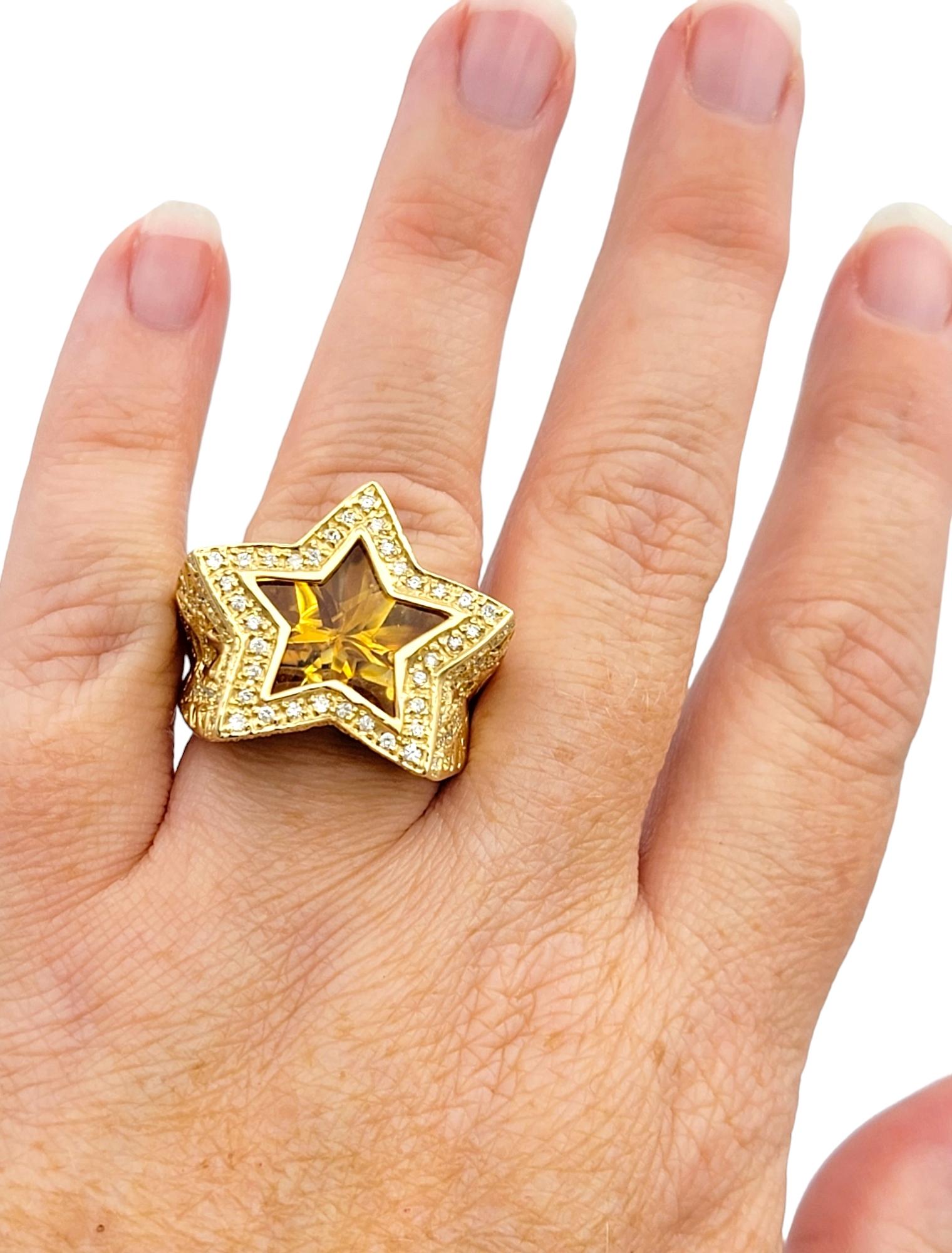 Sonia B. Designs 8.00 Carat Citrine and Diamond Chunky Gold Star Cocktail Ring  For Sale 5