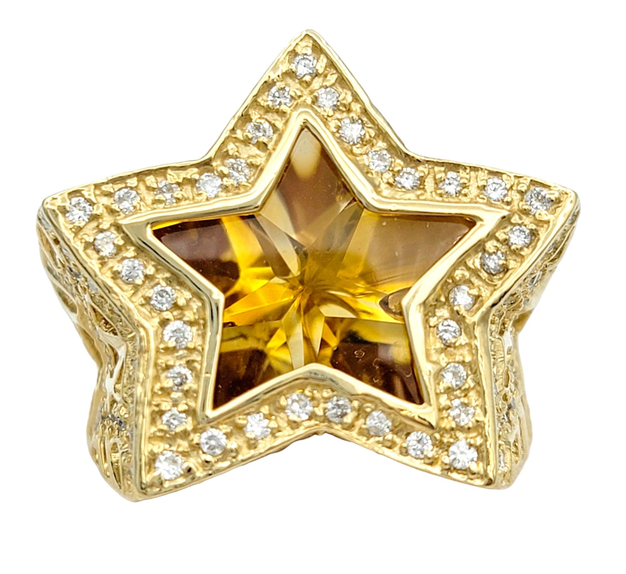 Ring size: 6.75

This incredible cocktail ring by Sonia B. Designs will not go unnoticed! This eye-catching piece features a chunky, wide star-shaped design that will make you shine like a star. Made from 14 karat yellow gold, this ring exudes