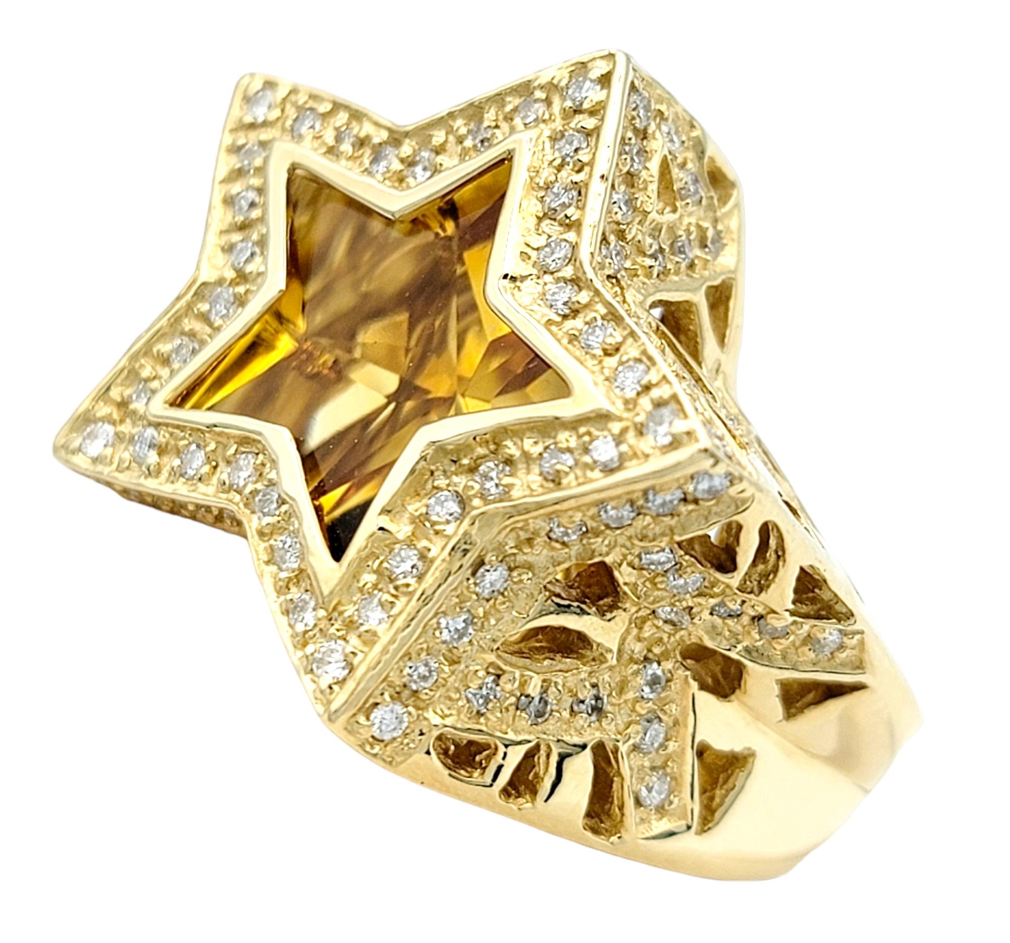 Sonia B. Designs 8,00 Karat Citrin und Diamant Chunky Gold Star Cocktail-Ring mit Sternmuster  (Zeitgenössisch) im Angebot