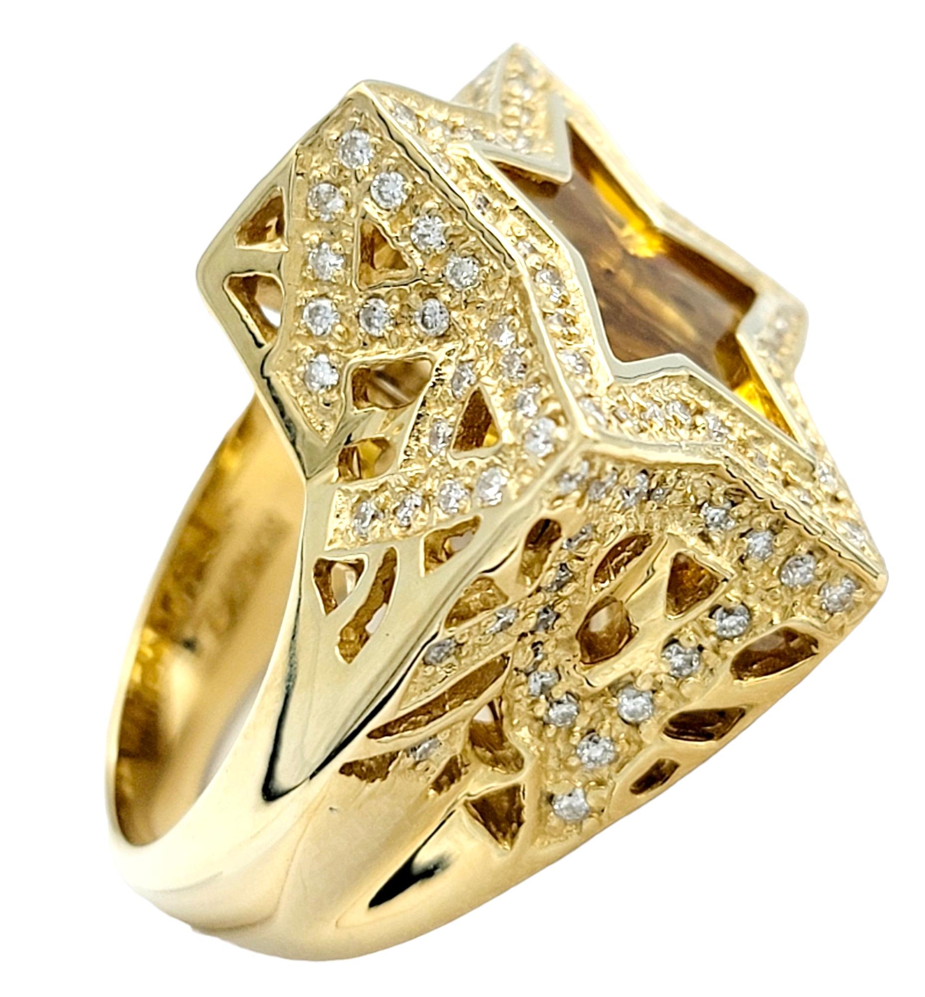 Sonia B. Designs 8,00 Karat Citrin und Diamant Chunky Gold Star Cocktail-Ring mit Sternmuster  (Rundschliff) im Angebot
