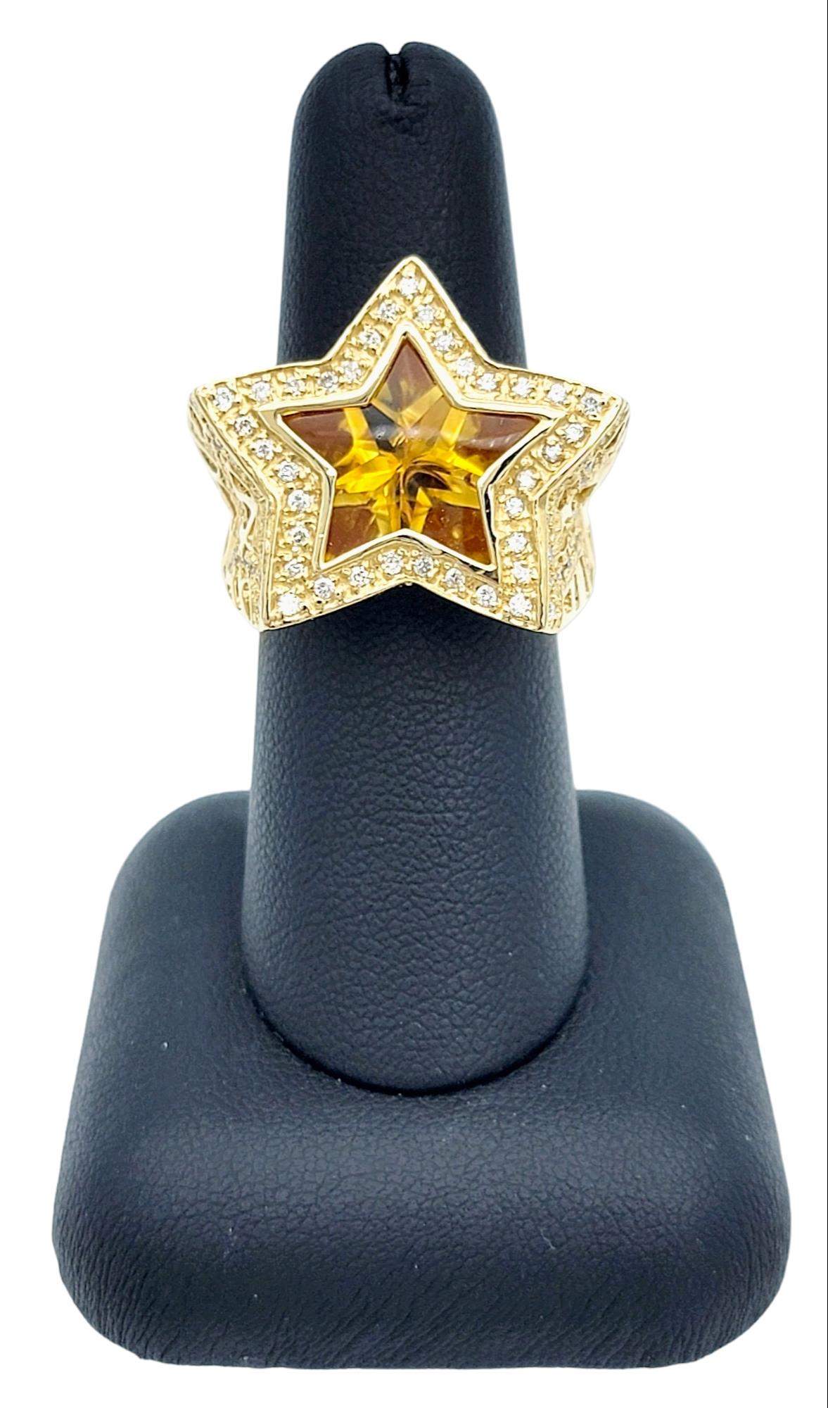 Sonia B. Designs 8.00 Carat Citrine and Diamond Chunky Gold Star Cocktail Ring  For Sale 2