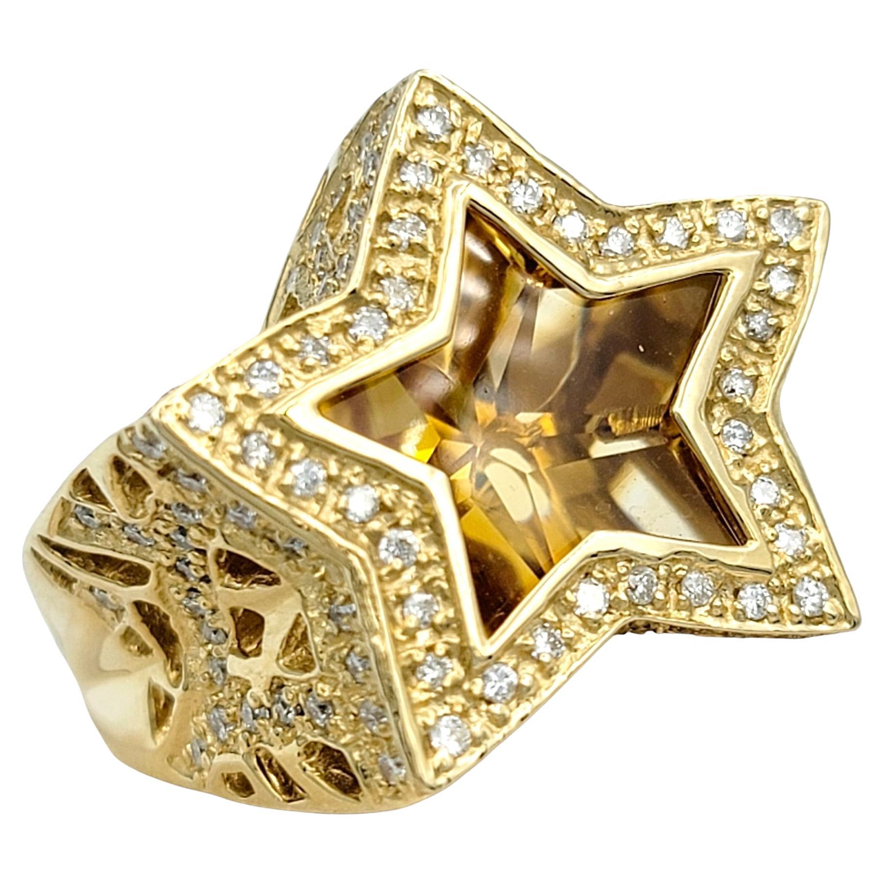 Sonia B. Designs 8,00 Karat Citrin und Diamant Chunky Gold Star Cocktail-Ring mit Sternmuster  im Angebot
