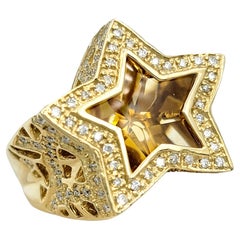 Sonia B. Designs 8,00 Karat Citrin und Diamant Chunky Gold Star Cocktail-Ring mit Sternmuster 