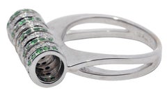 Sonia B. Designs Anello a disco rotante con granato verde e diamanti in oro bianco 18 carati