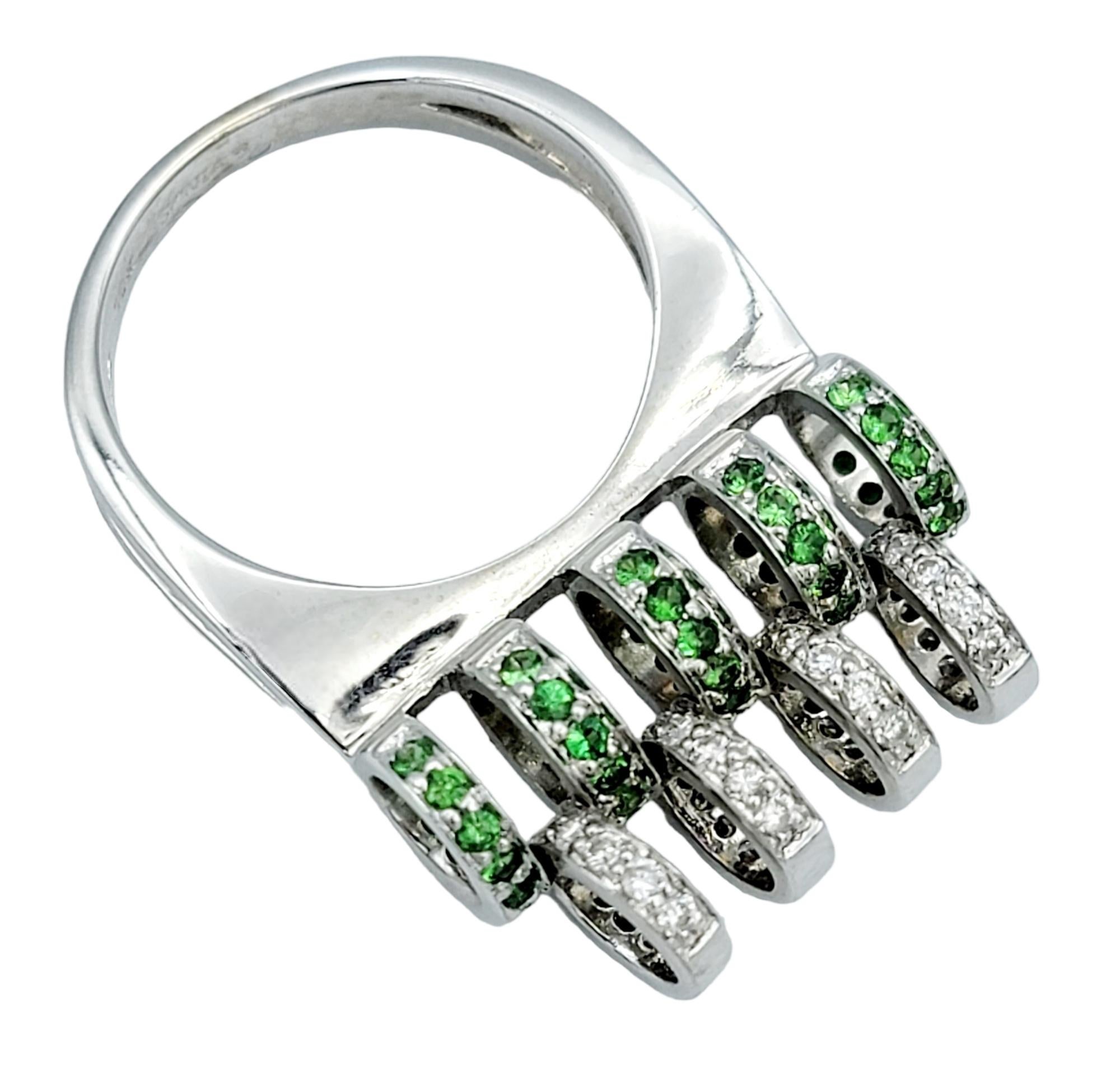 Round Cut Sonia B. Designs Green Garnet and Diamond Spinning Disc Ring 18 Karat White Gold For Sale