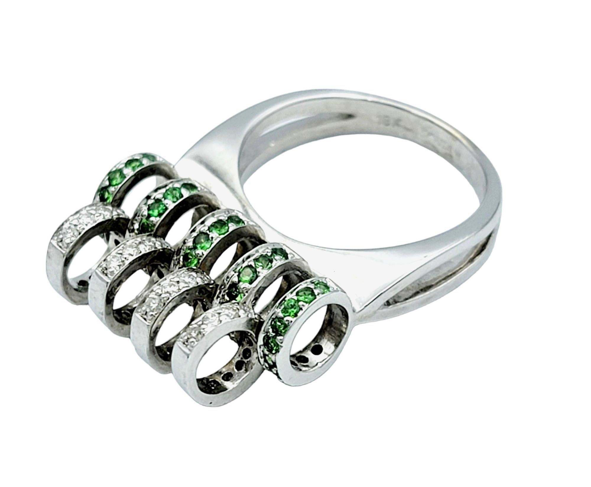 Sonia B. Designs Green Garnet and Diamond Spinning Disc Ring 18 Karat White Gold In Good Condition For Sale In Scottsdale, AZ