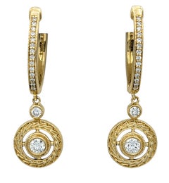Sonia B. Designs Ornate Style Diamond Dangle Hoop Earrings 14 Karat Yellow Gold