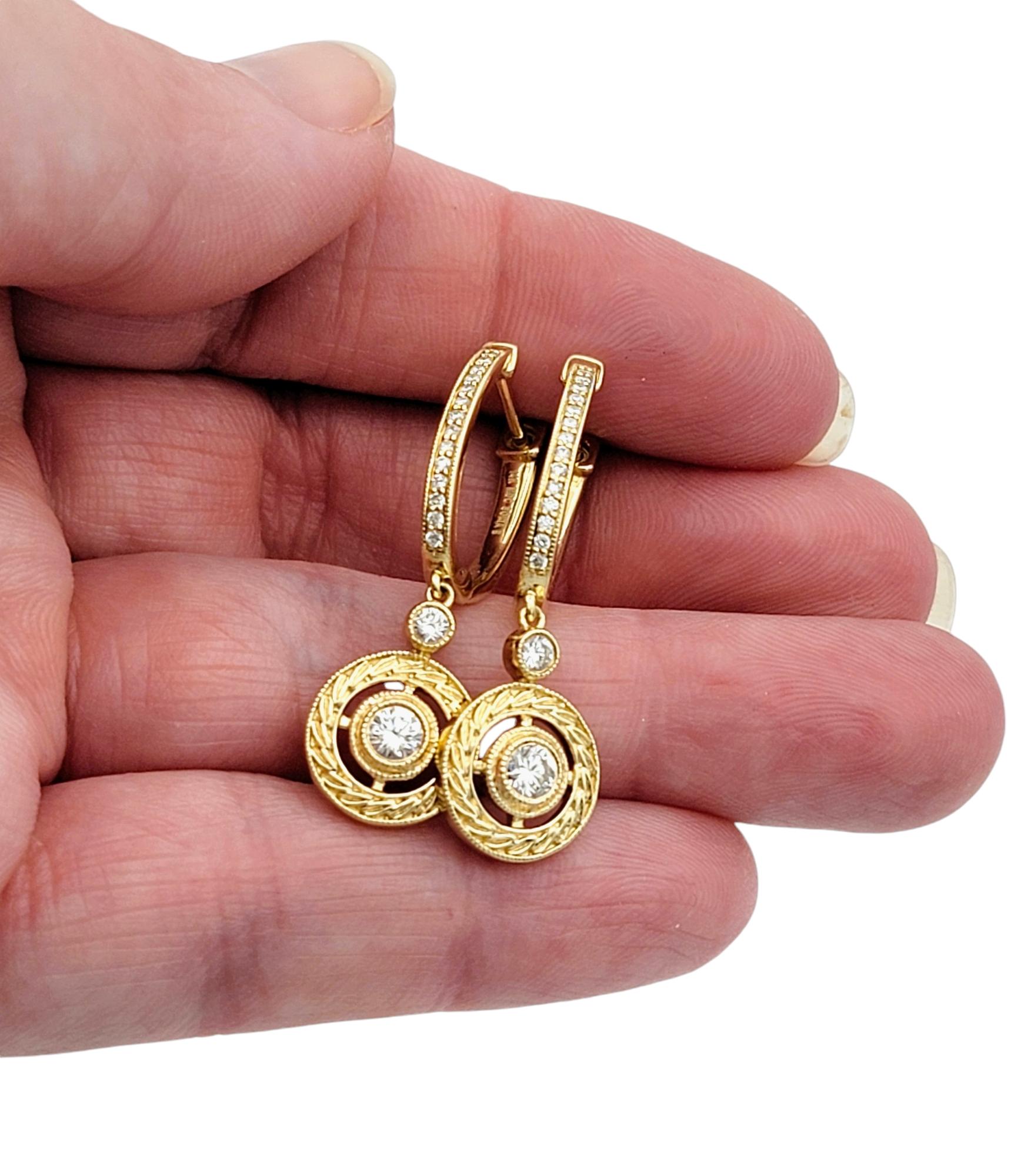 De las mujeres Sonia B. Designs Pendientes de aro con diamantes colgantes estilo ornamentado Oro amarillo de 14 quilates en venta