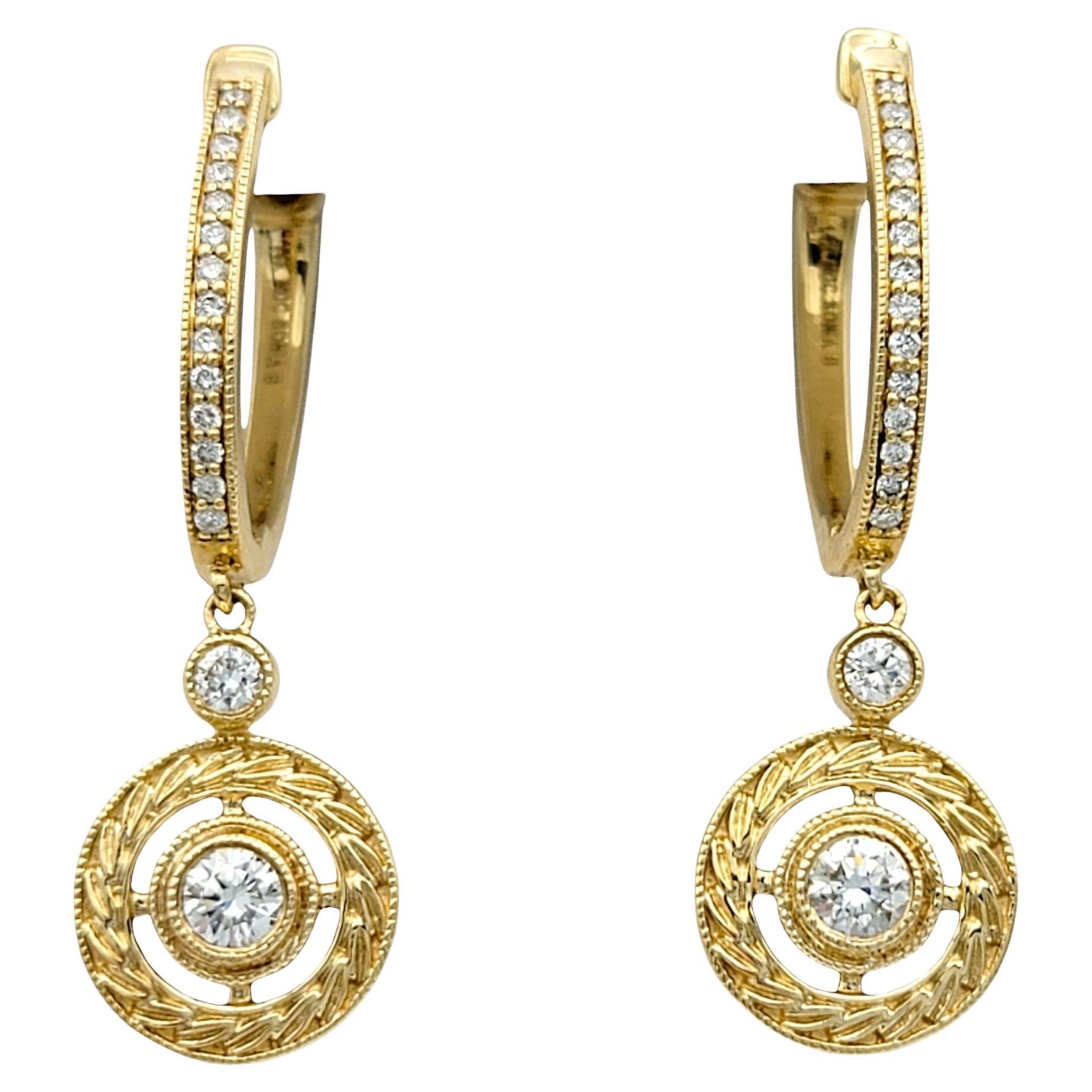 Sonia B. Designs, créoles pendantes de style orné de diamants en or jaune 14 carats