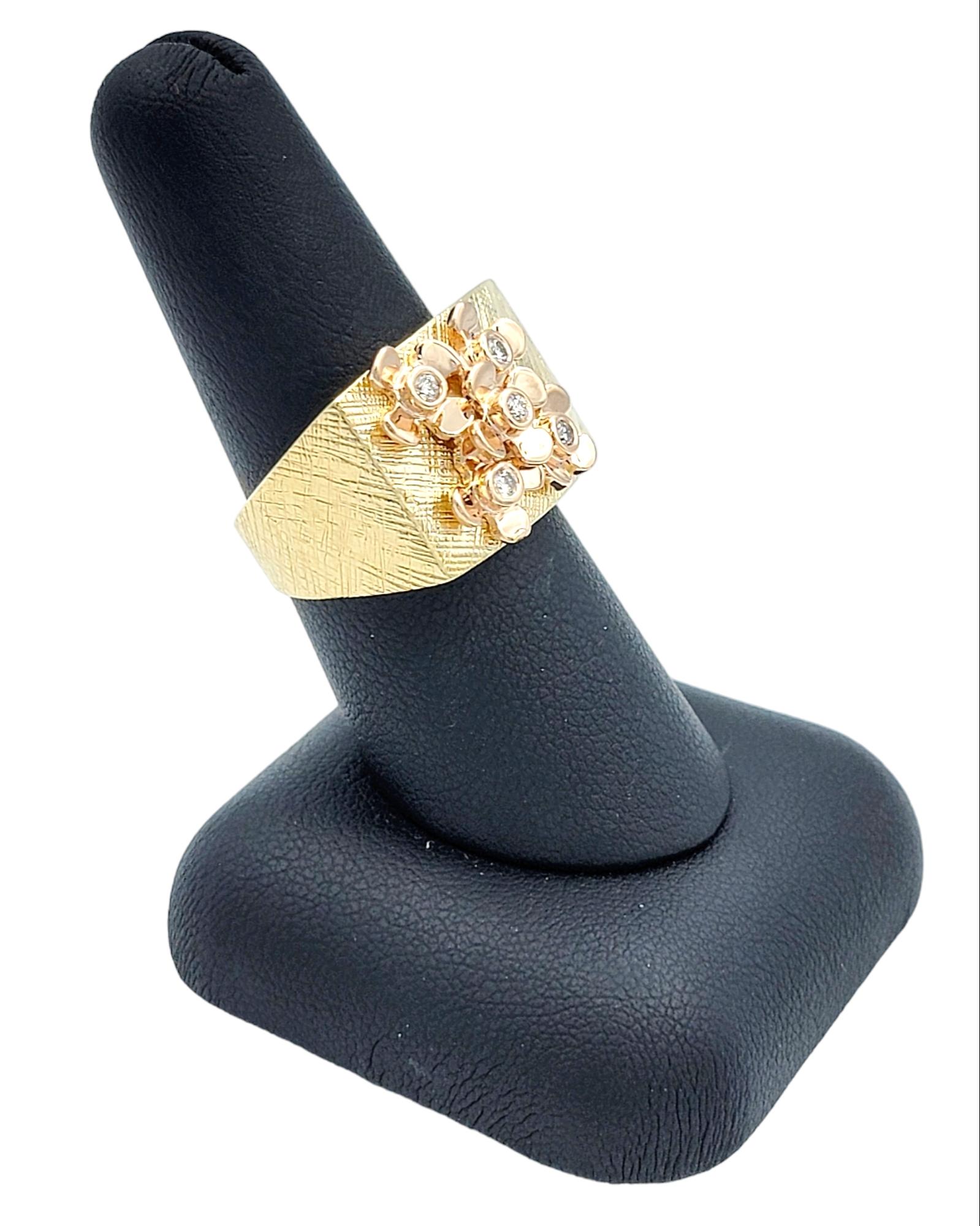 Sonia B. Designs Two-Tone Gold Cocktail Ring with Diamond Accented Flower Motif For Sale 4