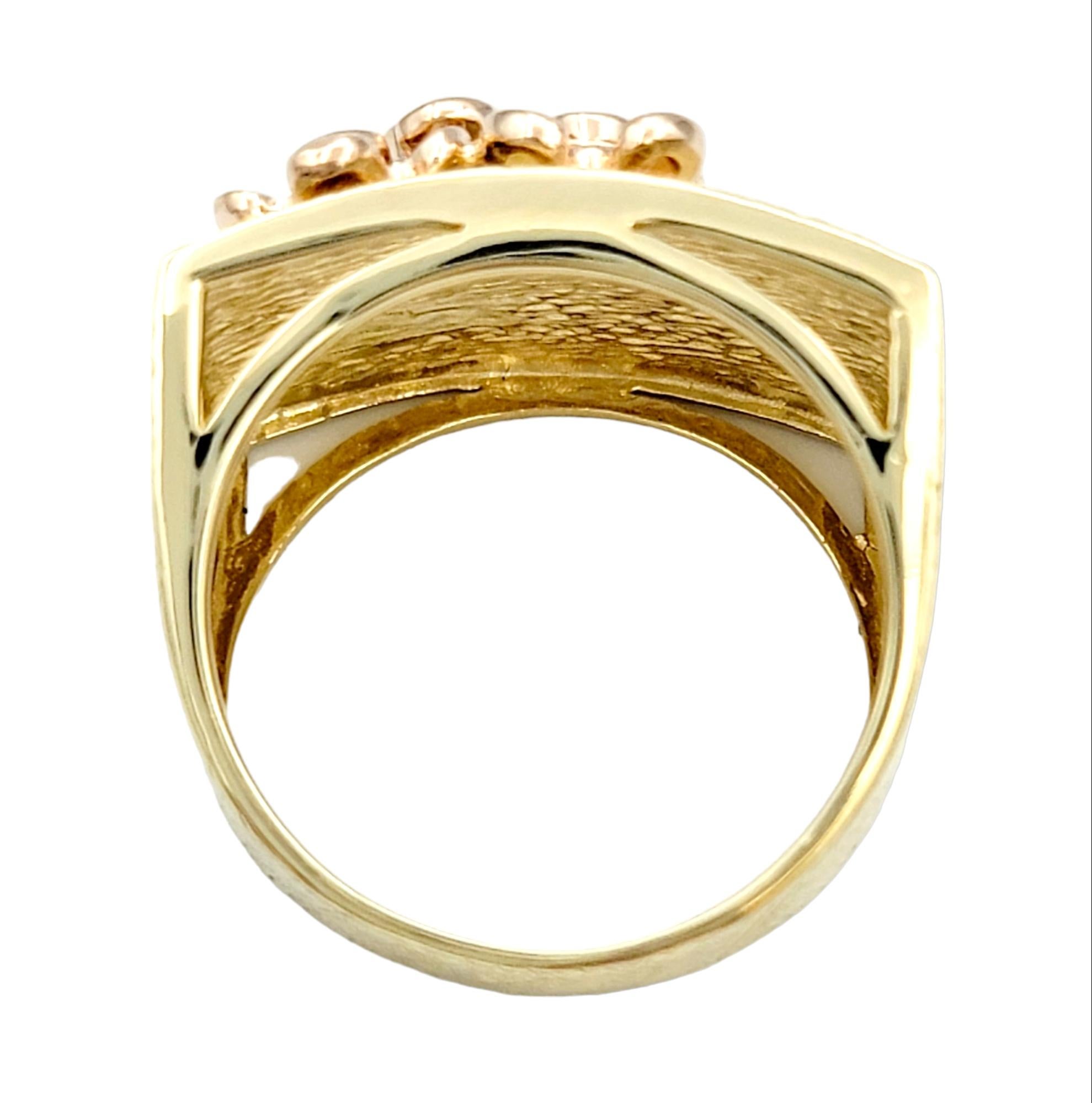 Women's Sonia B. Designs Two-Tone Gold Cocktail Ring with Diamond Accented Flower Motif For Sale
