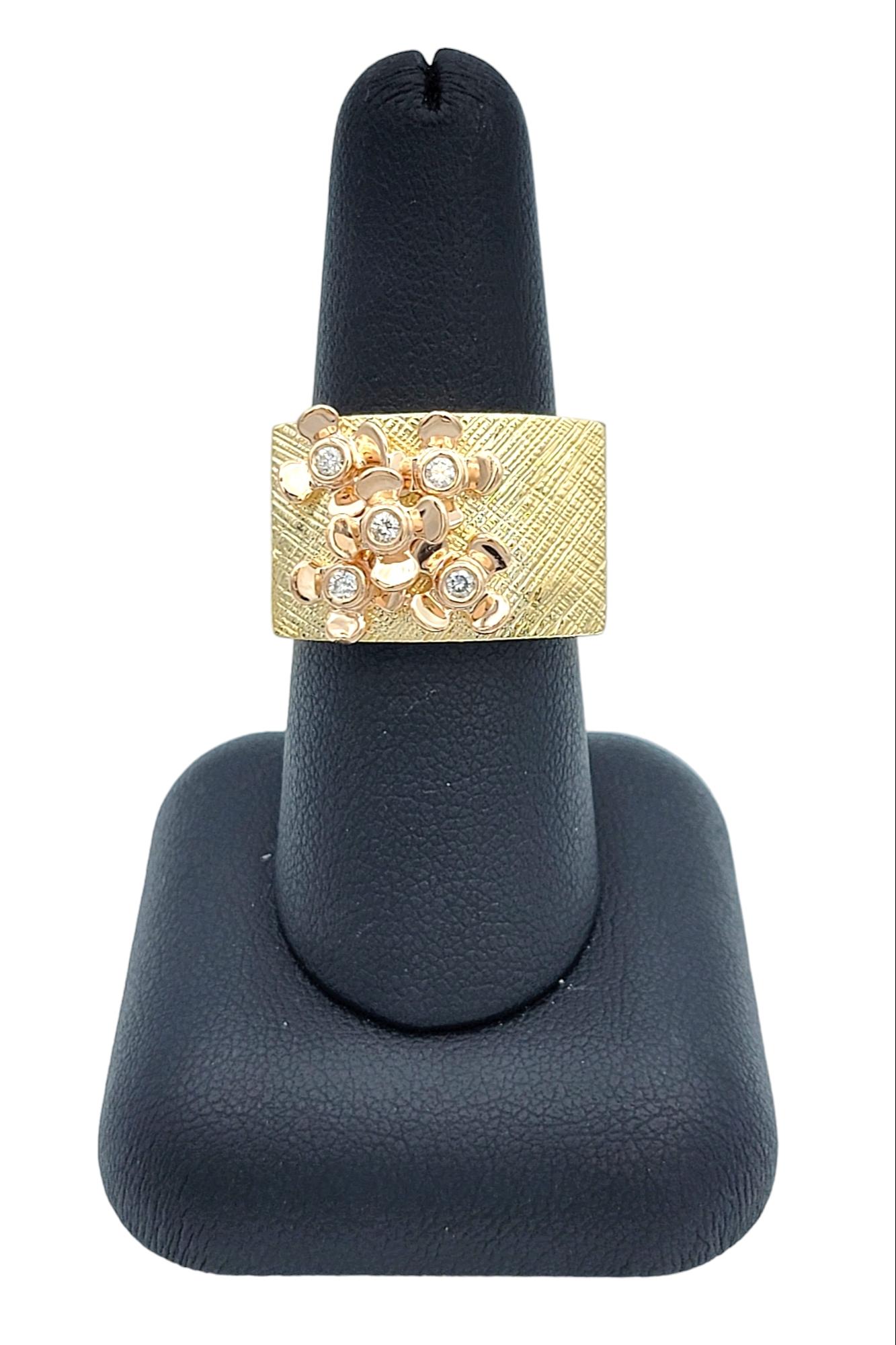 Sonia B. Designs Two-Tone Gold Cocktail Ring with Diamond Accented Flower Motif For Sale 3