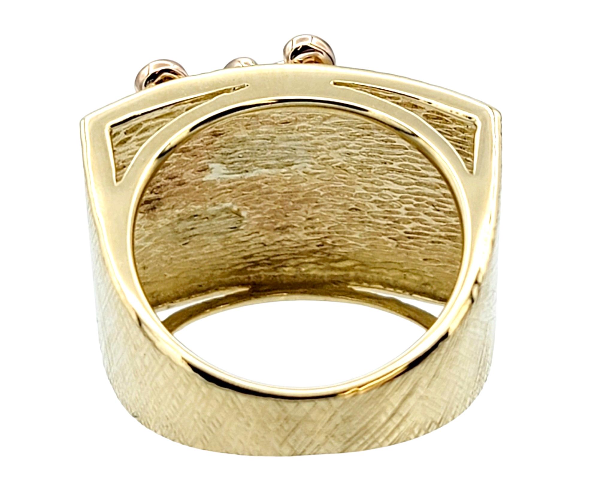 Round Cut Sonia B. Designs Two-Tone Gold Cocktail Ring with Diamond Accented Flower Motifs For Sale