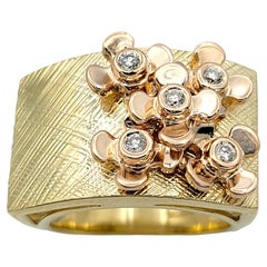 Sonia B. Designs Two-Tone Gold Cocktail Ring with Diamond Accented Flower Motifs