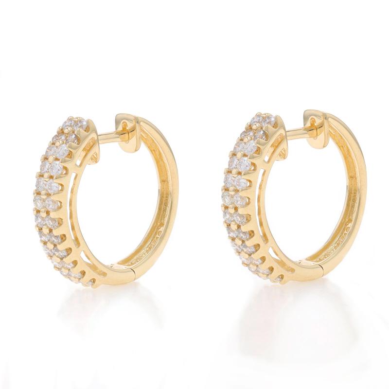 Brand: Sonia B

Metal Content: 14k Yellow Gold

Stone Information

Natural Diamonds
Carat(s): 1.00ctw
Cut: Round Brilliant
Color: G - H
Clarity: SI1 - SI2

Total Carats: 1.00ctw

Style: Hoop
Fastening Type: Snap Closures

Measurements

Tall: 25/32