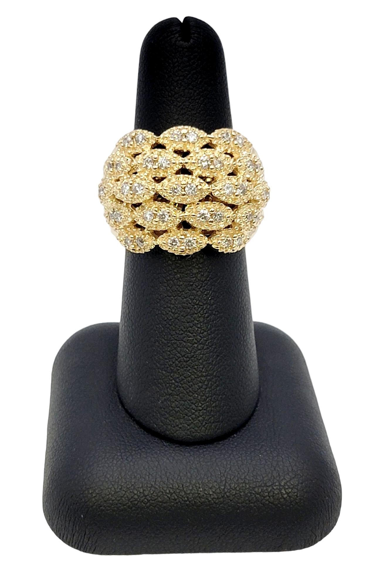 Sonia B. Diamond Multi Row Wide Domed Cocktail Ring in 14 Karat Yellow Gold For Sale 5