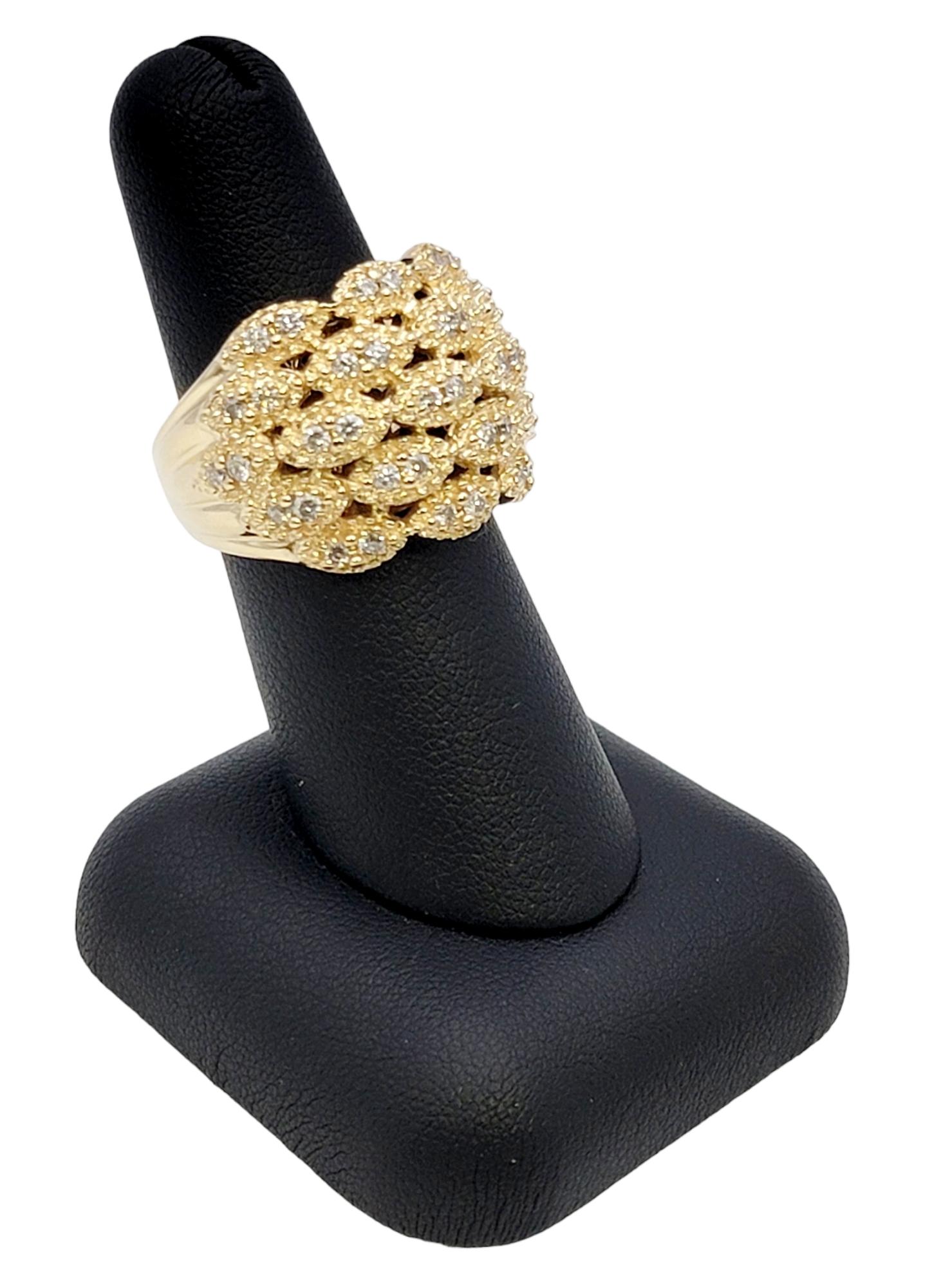 Sonia B. Diamond Multi Row Wide Domed Cocktail Ring in 14 Karat Yellow Gold For Sale 6