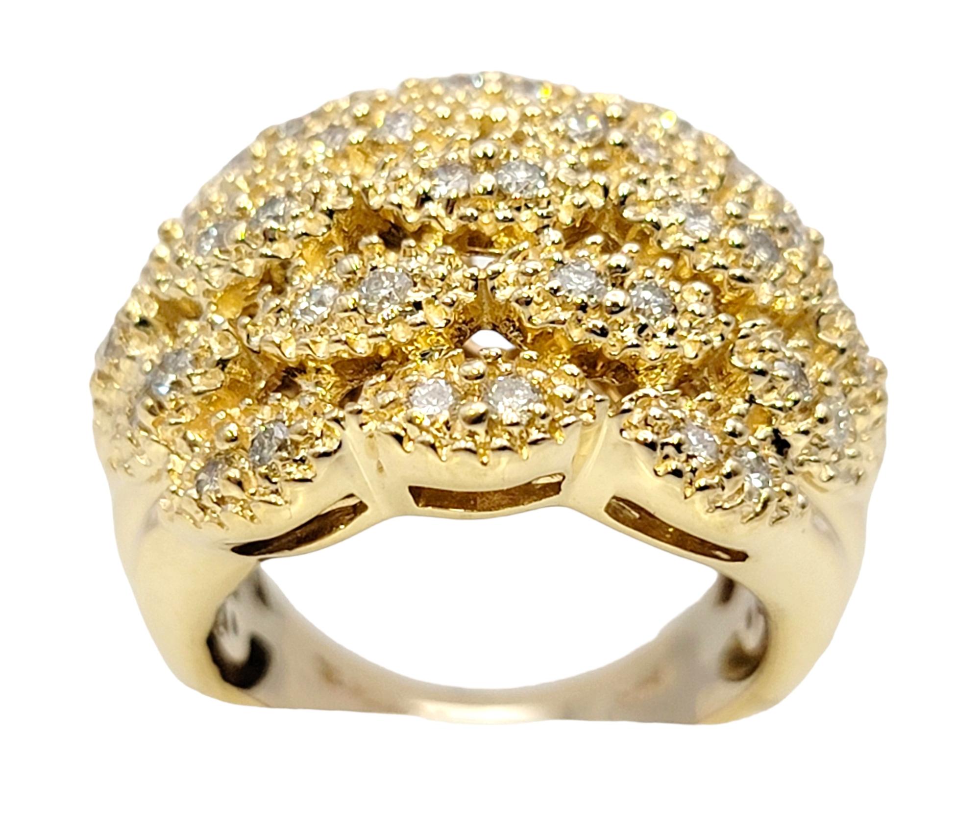Contemporary Sonia B. Diamond Multi Row Wide Domed Cocktail Ring in 14 Karat Yellow Gold For Sale