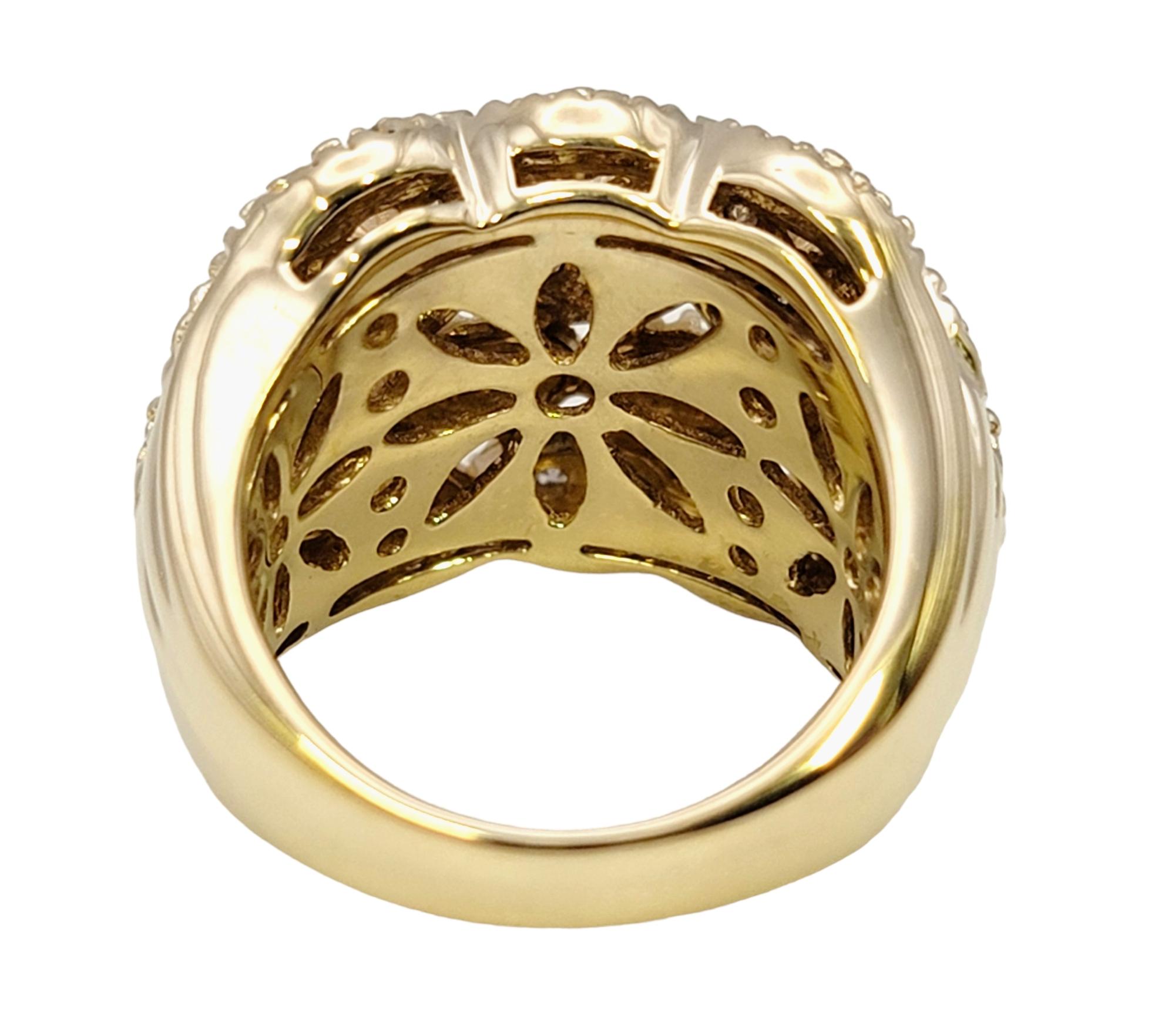 Sonia B. Diamond Multi Row Wide Domed Cocktail Ring in 14 Karat Yellow Gold In Good Condition For Sale In Scottsdale, AZ