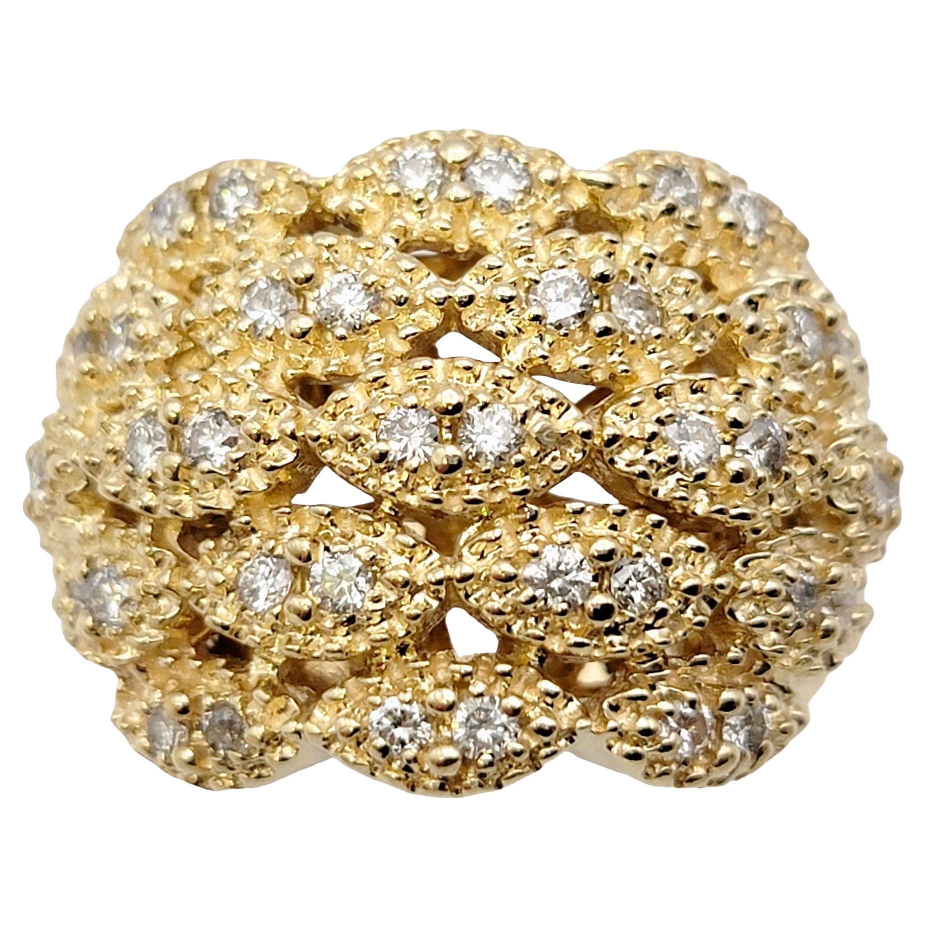 Sonia B. Diamond Multi Row Wide Domed Cocktail Ring in 14 Karat Yellow Gold For Sale