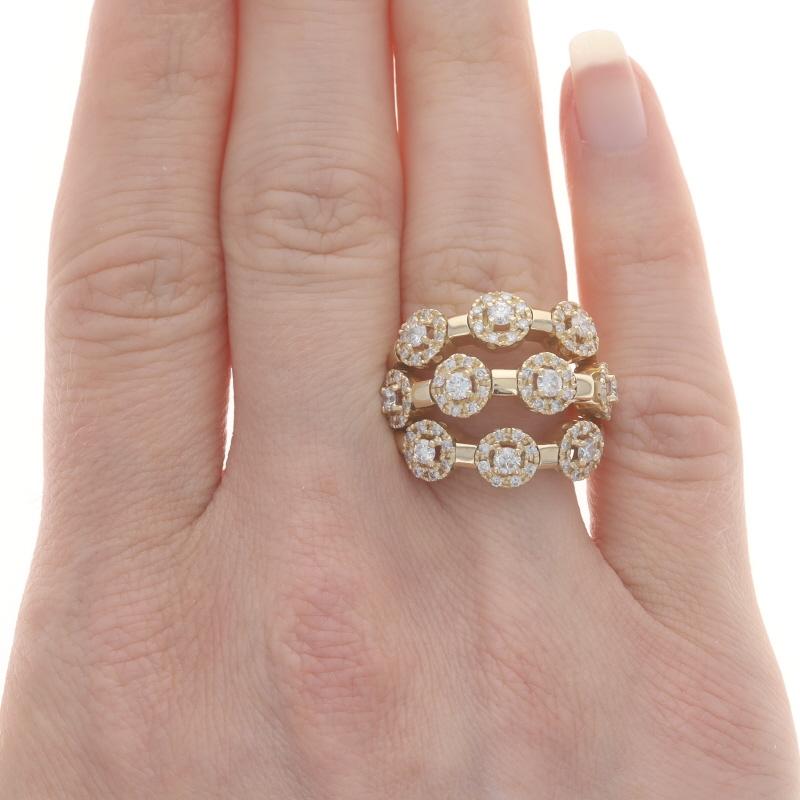 Round Cut Sonia B. Flex Diamond Cluster Halo Cocktail Band Yellow Gold 14k 1.25ctw Ring6.5 For Sale