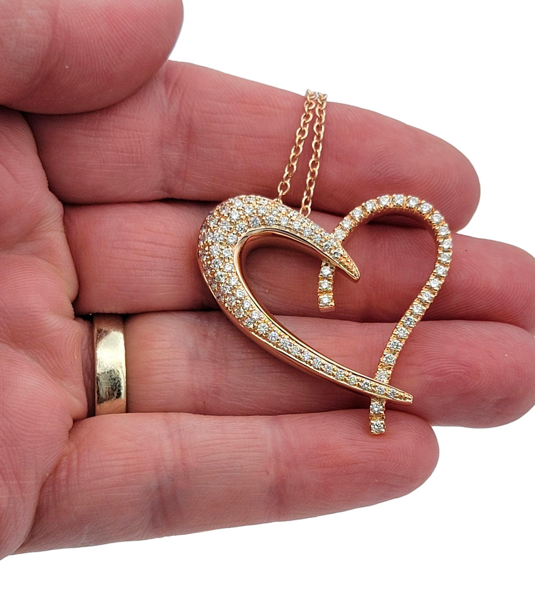 Sonia B Large Pavé Diamond Open Heart Pendant Necklace in 14 Karat Rose Gold (Collier à pendentif en forme de cœur ouvert en or rose 14 carats) en vente 2