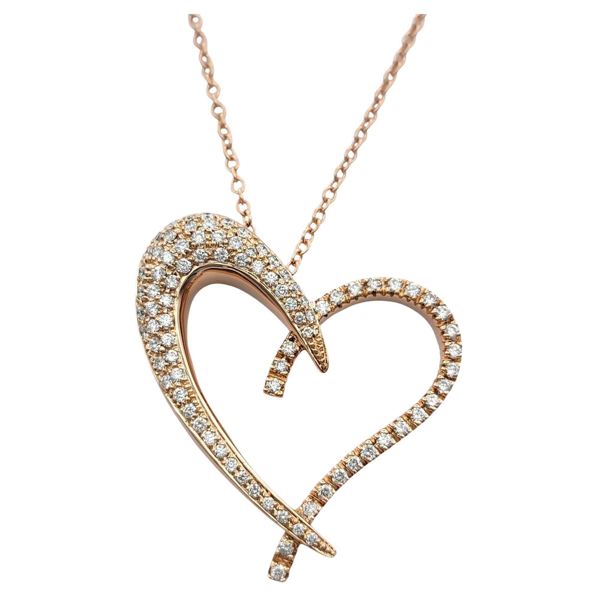 Sonia B Large Pavé Diamond Open Heart Pendant Necklace in 14 Karat Rose Gold