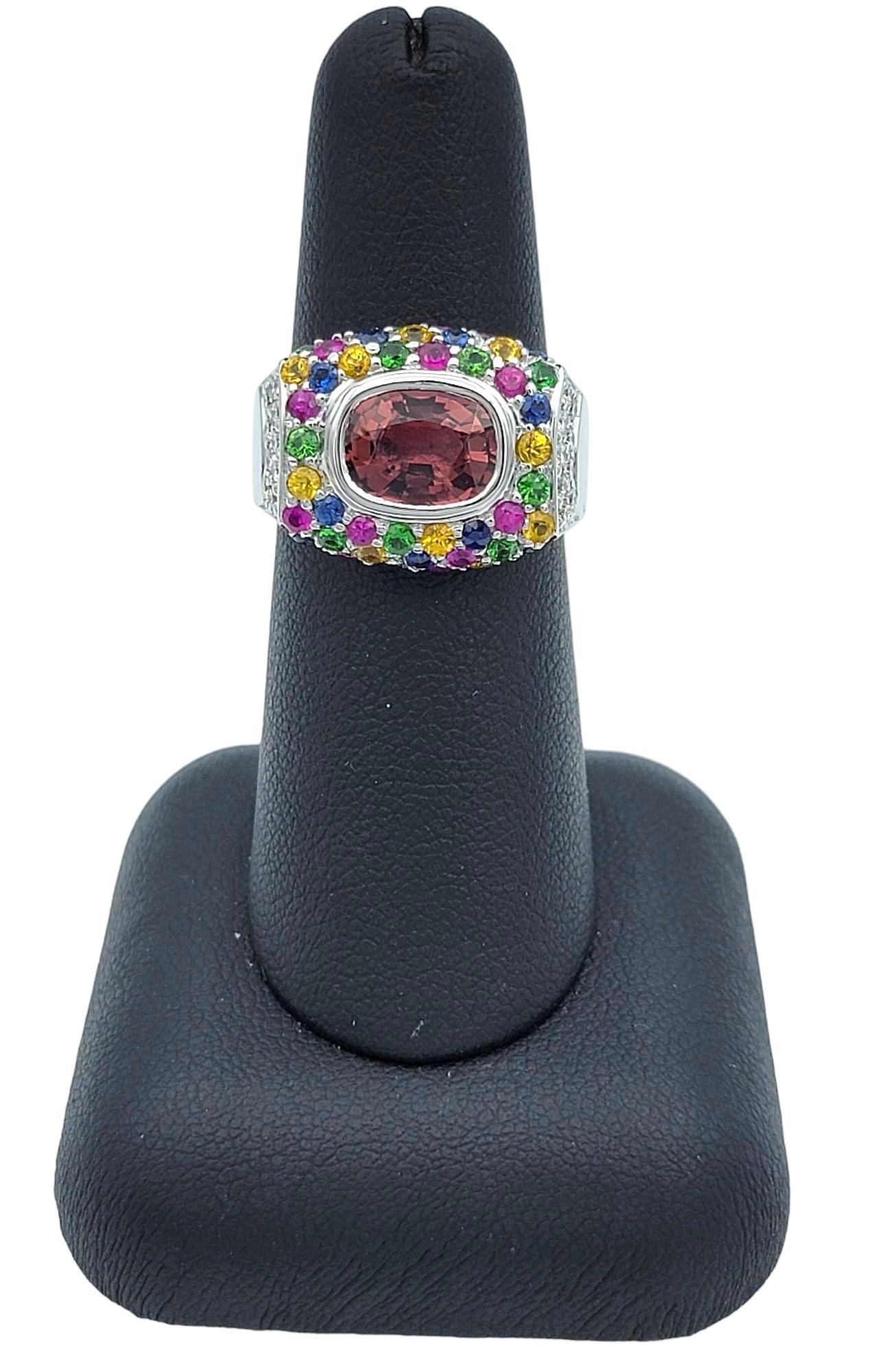 Sonia B. Multi-Colored Gemstone Squared Cocktail Ring Set in 18 Karat White Gold For Sale 5