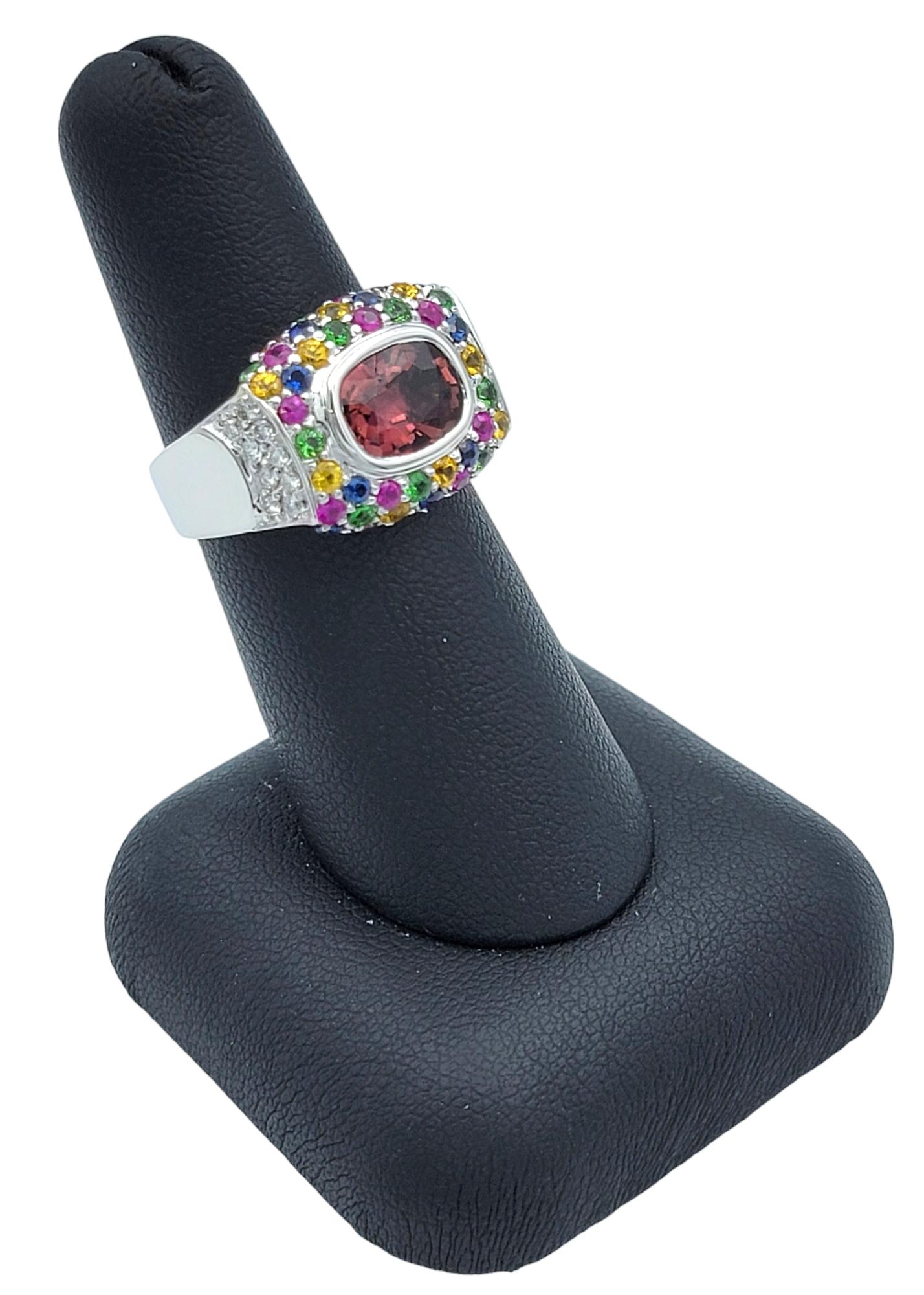 Sonia B. Multi-Colored Gemstone Squared Cocktail Ring Set in 18 Karat White Gold For Sale 6