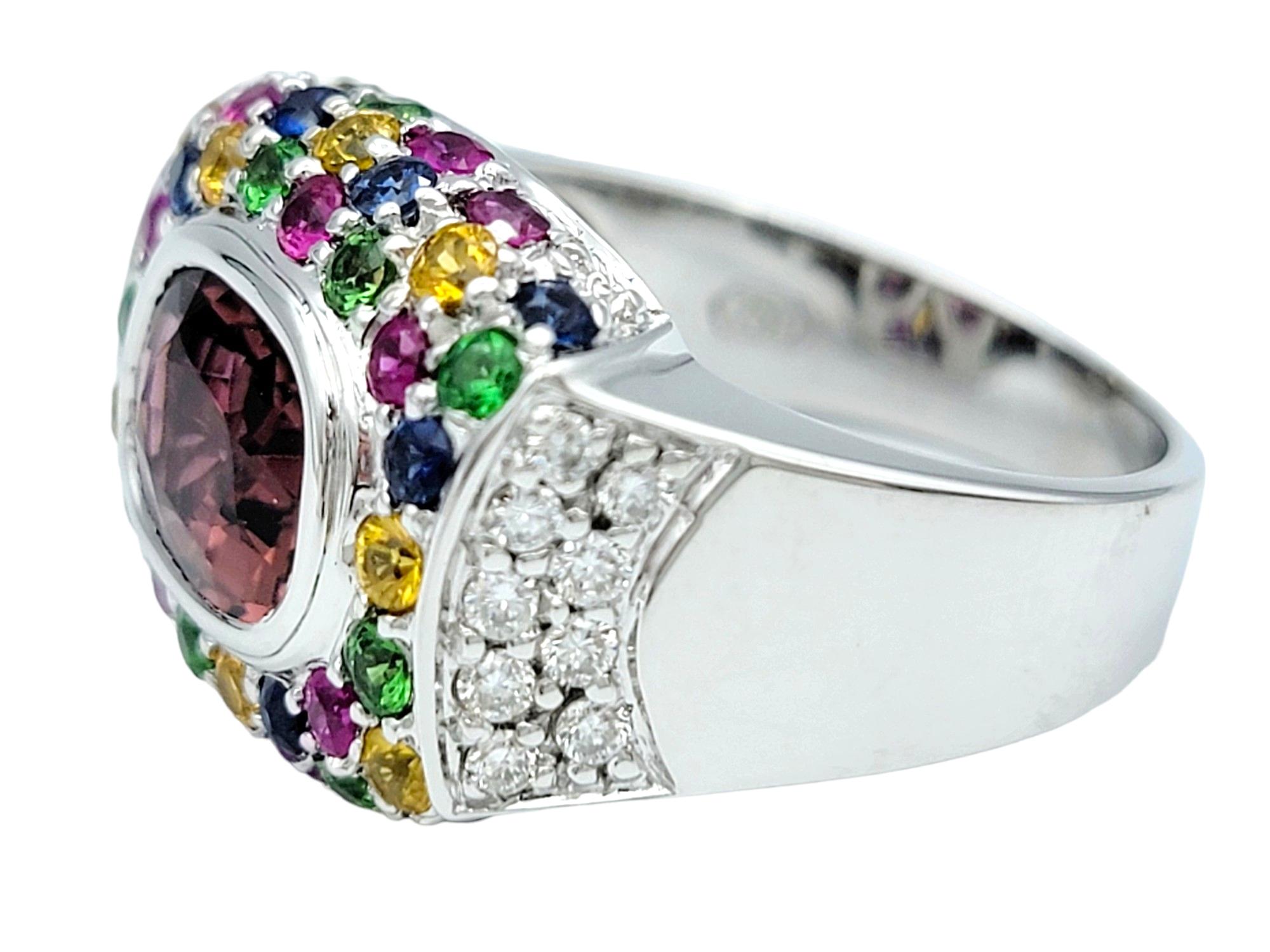 Sonia B. Multi-Colored Gemstone Squared Cocktail Ring Set in 18 Karat White Gold In Good Condition For Sale In Scottsdale, AZ