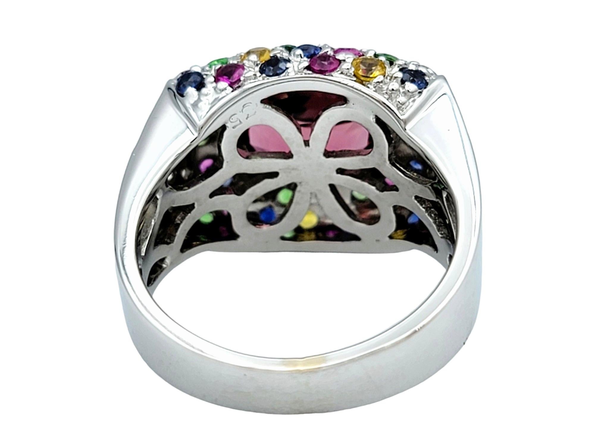 Women's Sonia B. Multi-Colored Gemstone Squared Cocktail Ring Set in 18 Karat White Gold For Sale