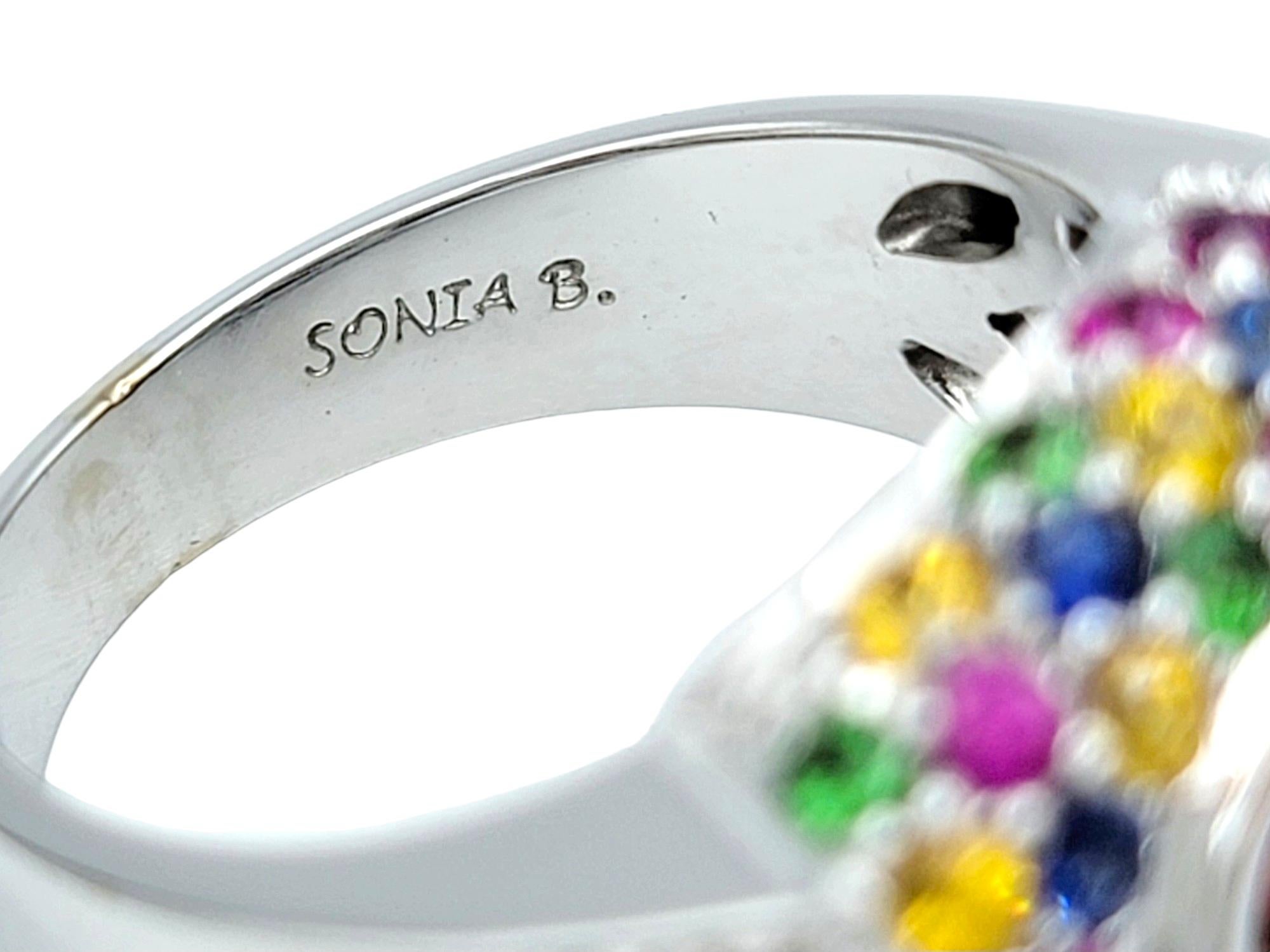 Sonia B. Multi-Colored Gemstone Squared Cocktail Ring Set in 18 Karat White Gold For Sale 1