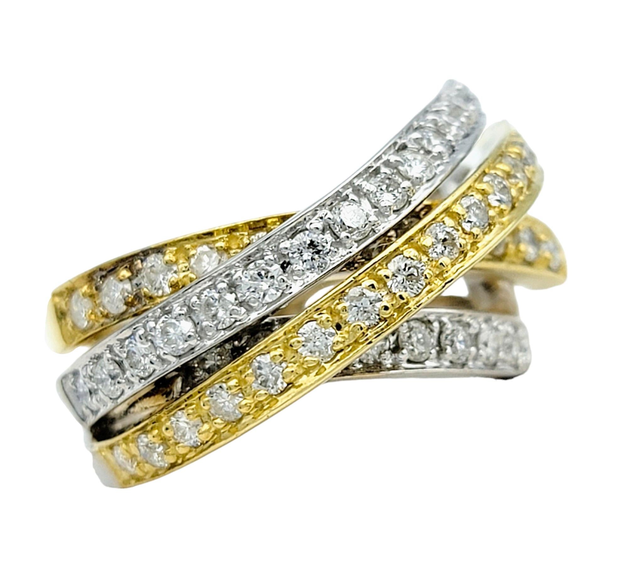 Ring Size: 6.75

This beautiful Sonia B diamond ring is a stunning blend of elegance and sophistication, crafted with meticulous attention to detail. Set in 18 karat white and yellow gold, this exquisite piece features a unique overlapped design,