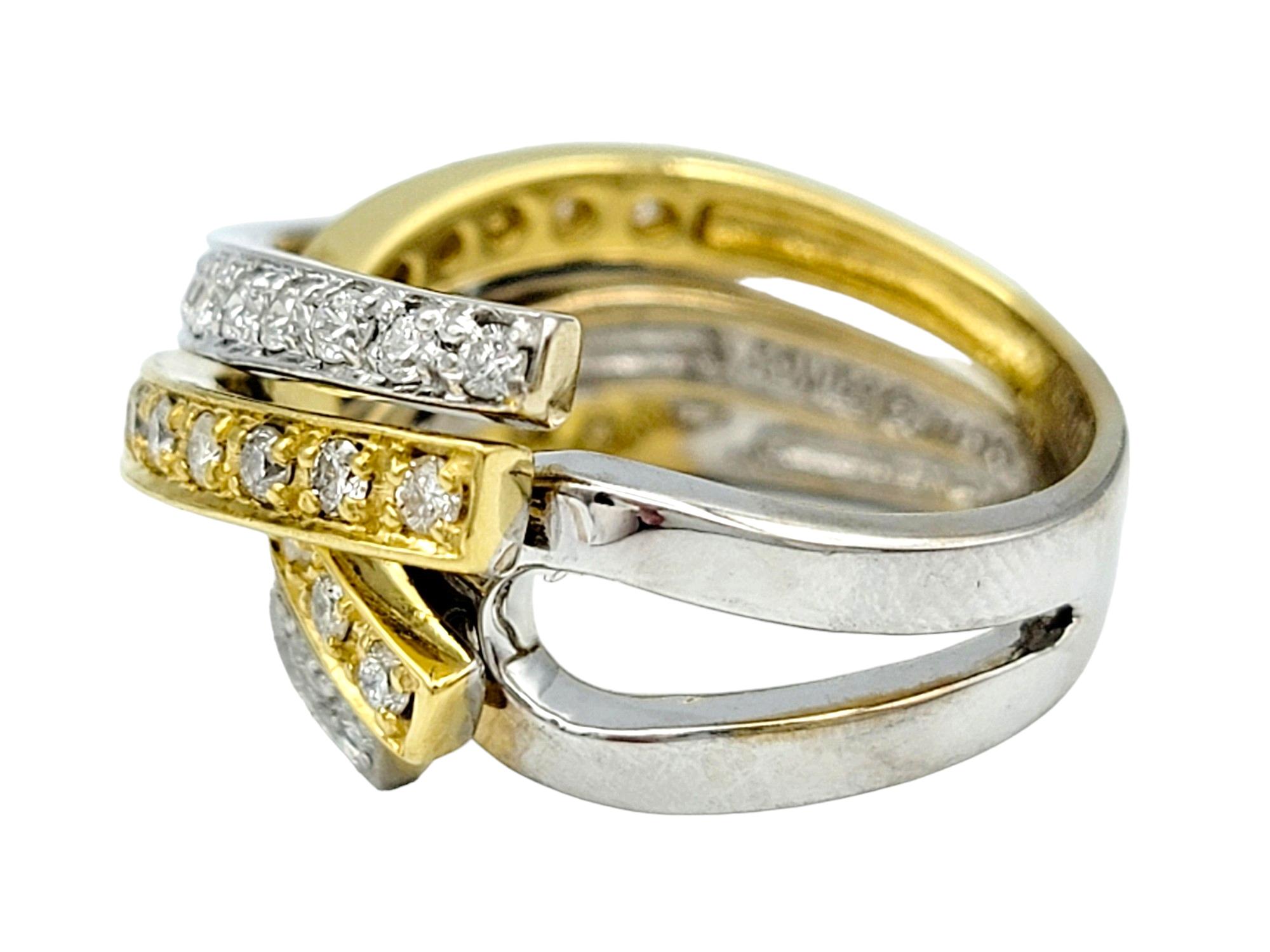 Sonia B. Multi Row Criss-Cross Diamond Band Ring Set in Two-Toned 18 Karat Gold In Good Condition For Sale In Scottsdale, AZ