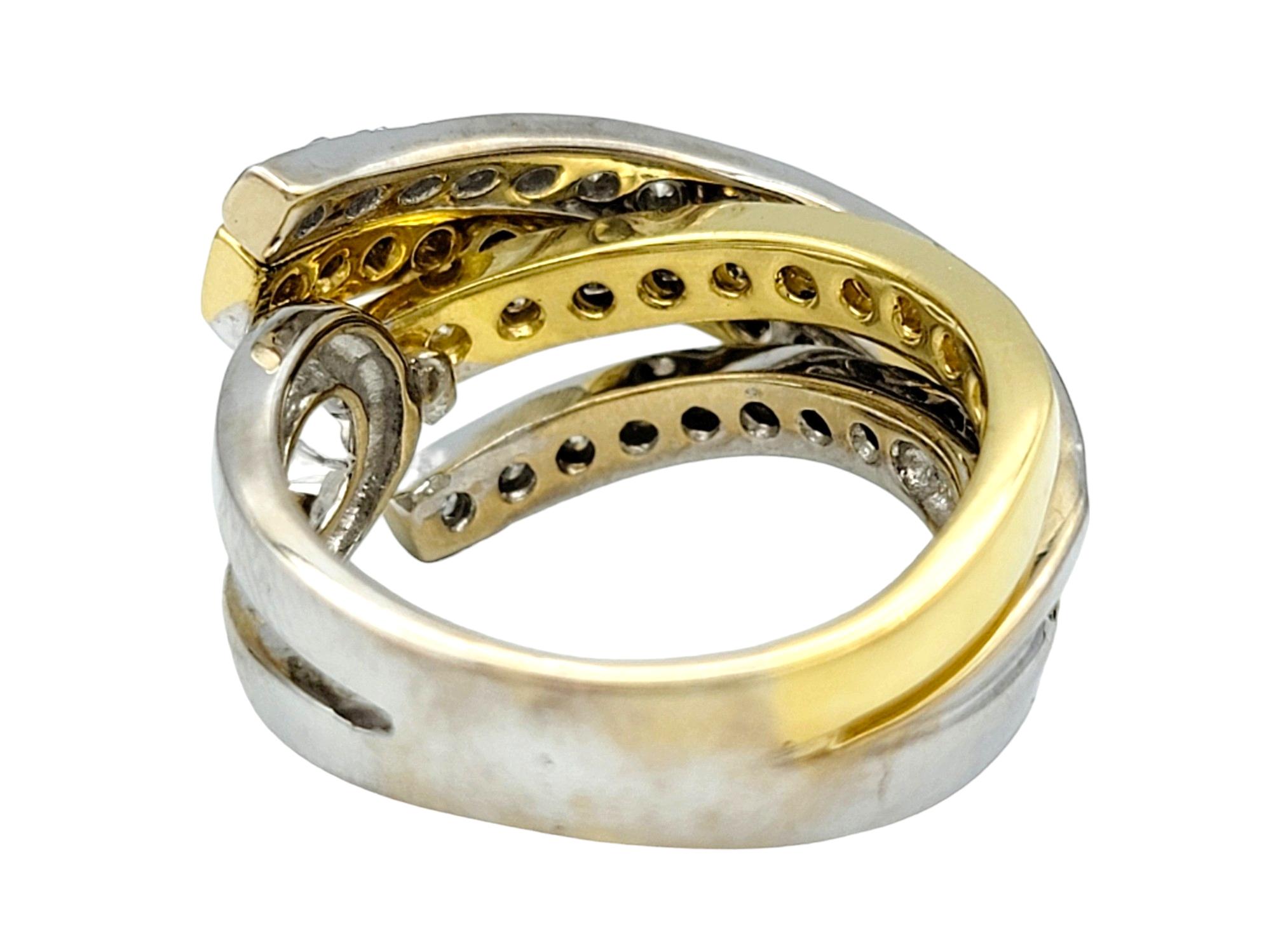Women's Sonia B. Multi Row Criss-Cross Diamond Band Ring Set in Two-Toned 18 Karat Gold For Sale