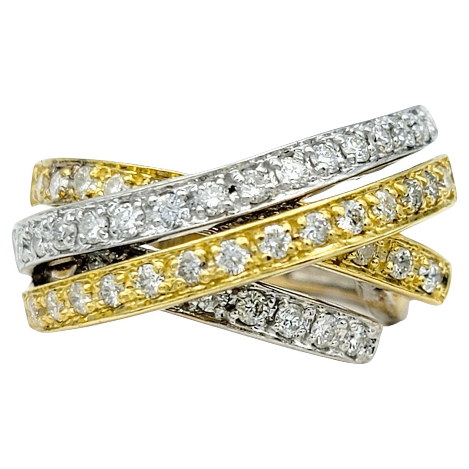 Sonia B. Multi Row Criss-Cross Diamond Band Ring Set in Two-Toned 18 Karat Gold For Sale