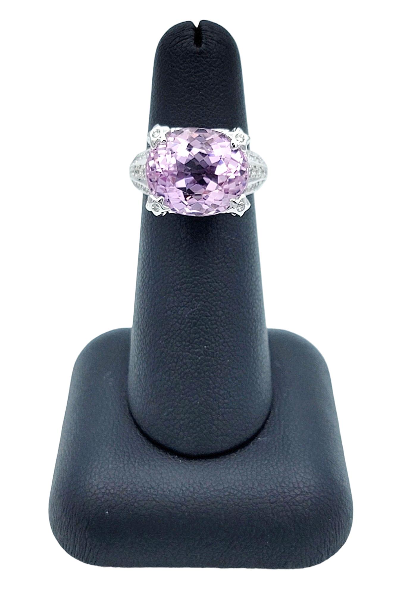 Sonia B. Oval Cut Pink Kunzite Ring with Pave Diamonds in 14 Karat White Gold For Sale 4