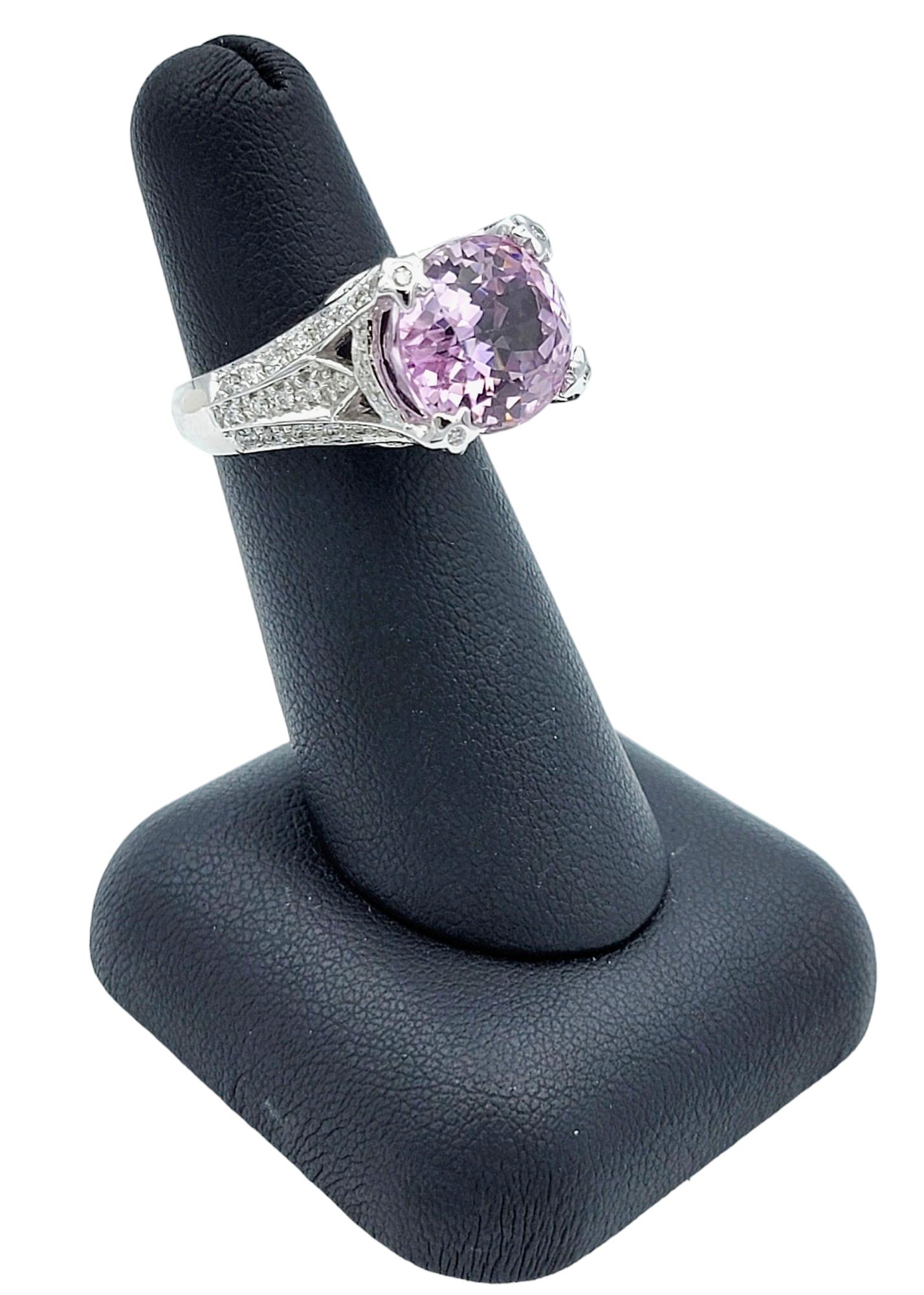 Sonia B. Oval Cut Pink Kunzite Ring with Pave Diamonds in 14 Karat White Gold For Sale 4