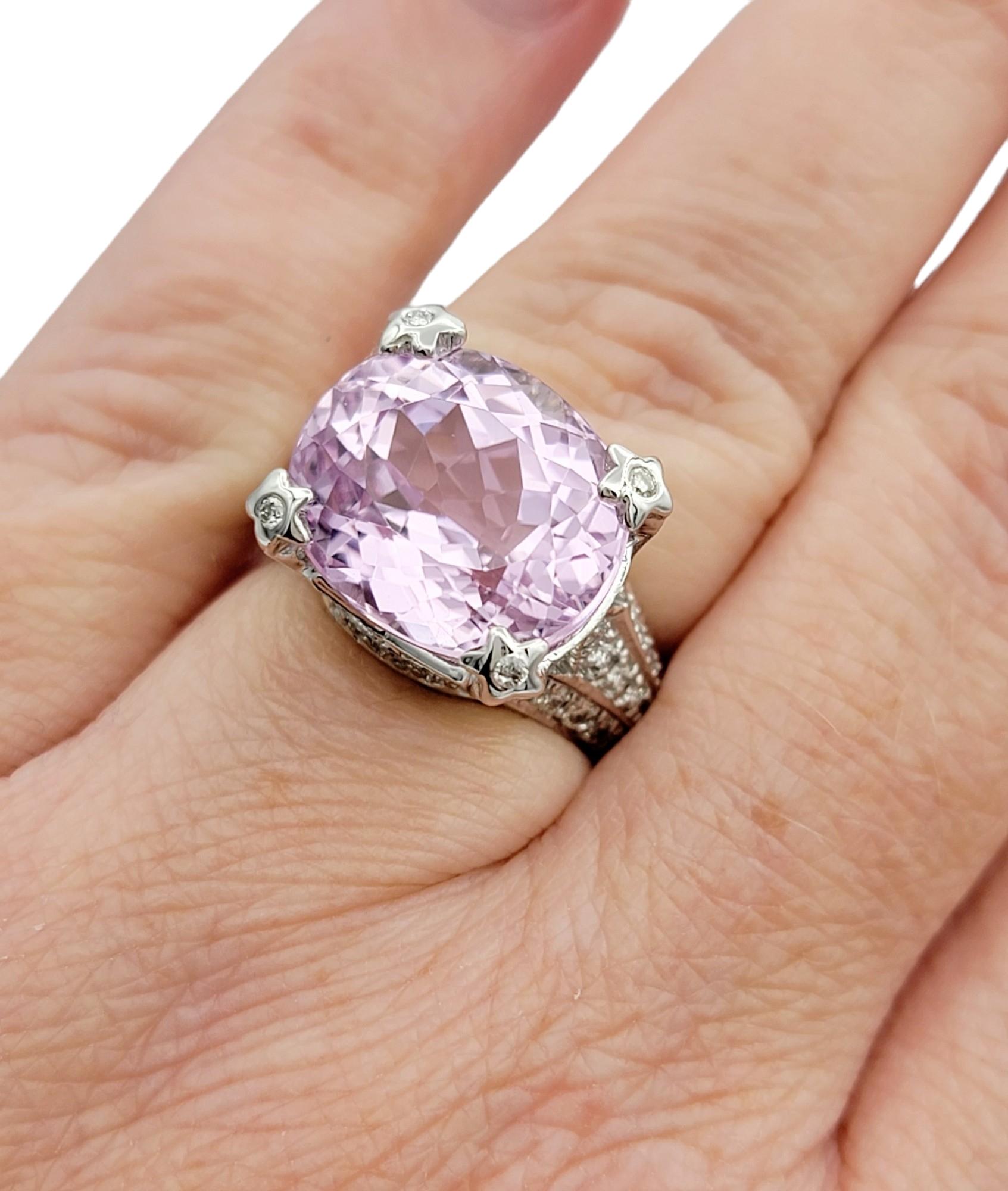 Sonia B. Oval Cut Pink Kunzite Ring with Pave Diamonds in 14 Karat White Gold For Sale 5