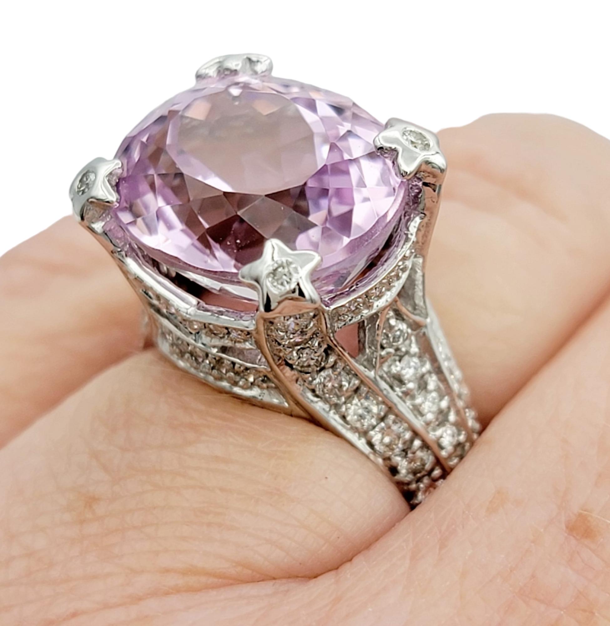 Sonia B. Oval Cut Pink Kunzite Ring with Pave Diamonds in 14 Karat White Gold For Sale 6