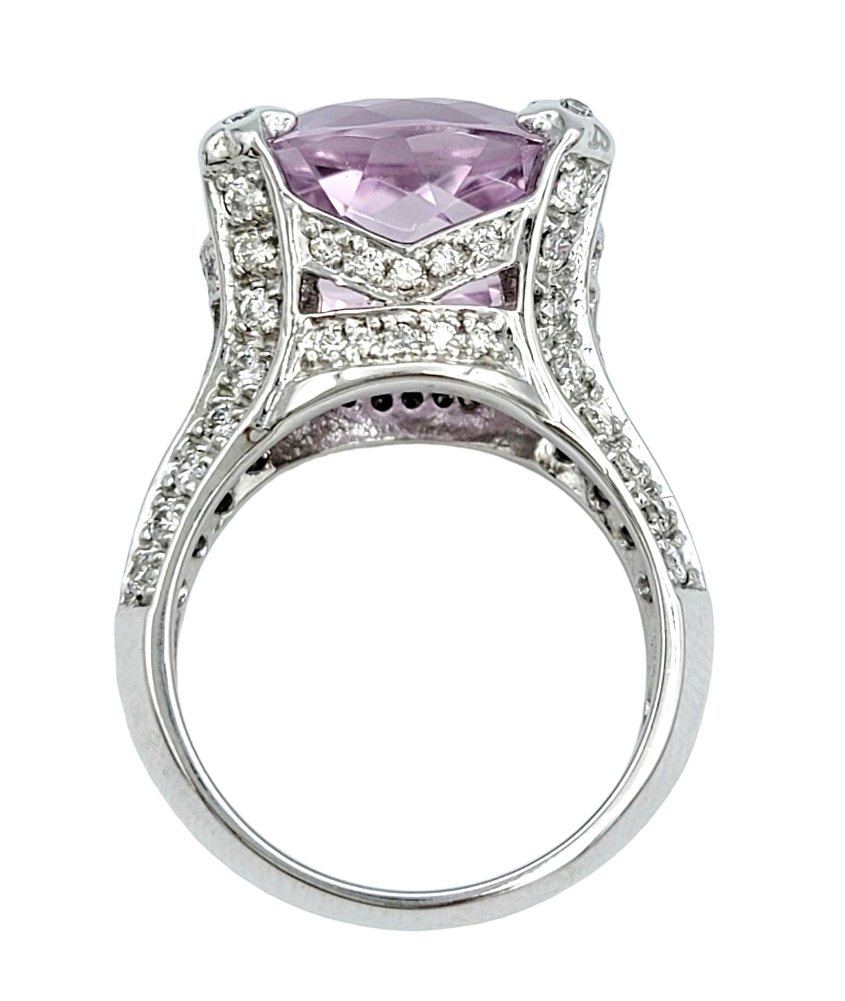 Sonia B. Oval Cut Pink Kunzite Ring with Pave Diamonds in 14 Karat White Gold For Sale 1