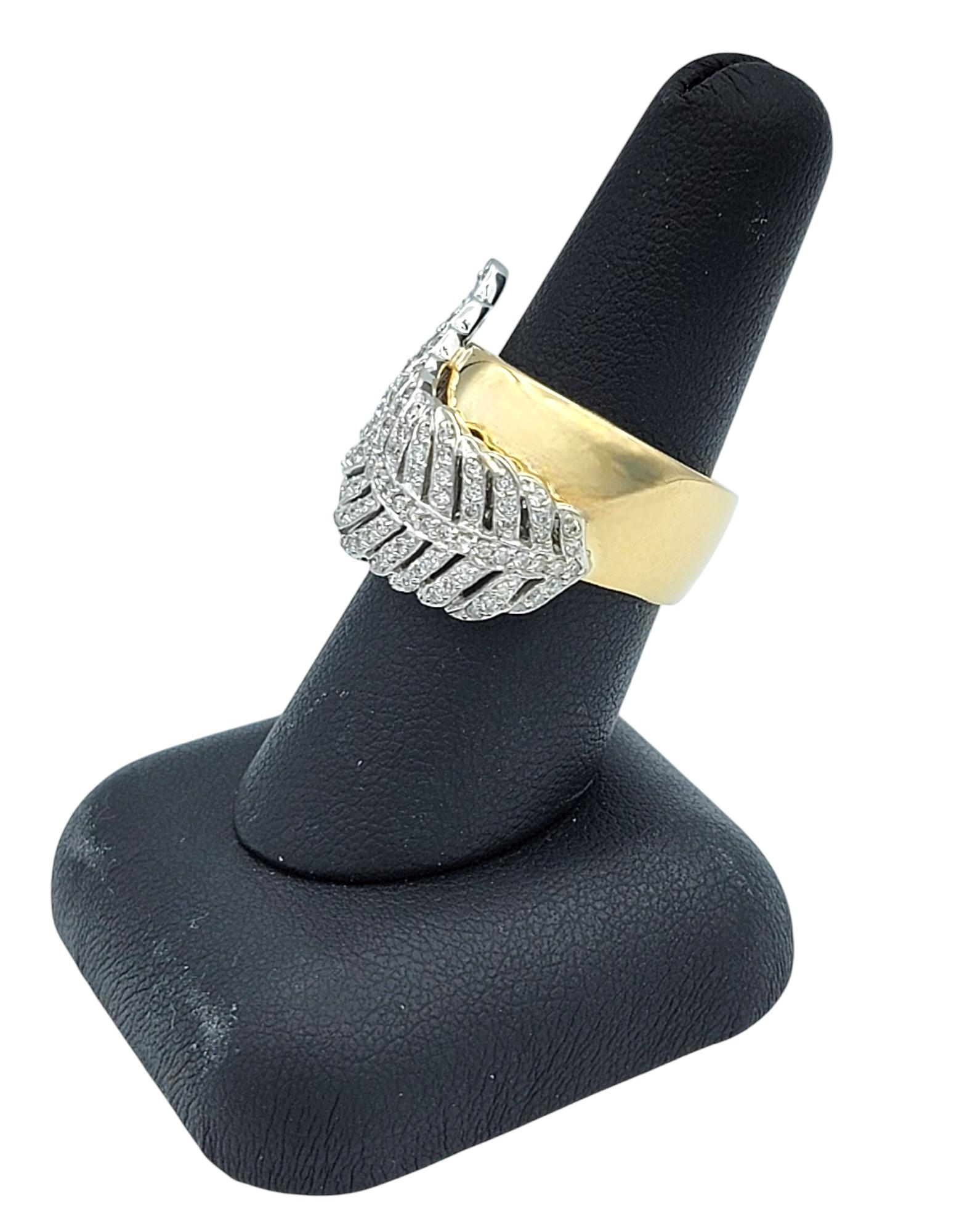 Sonia B. Pavé Diamond Feather Motif Wide Band Ring in Polished 14 Karat Gold For Sale 6